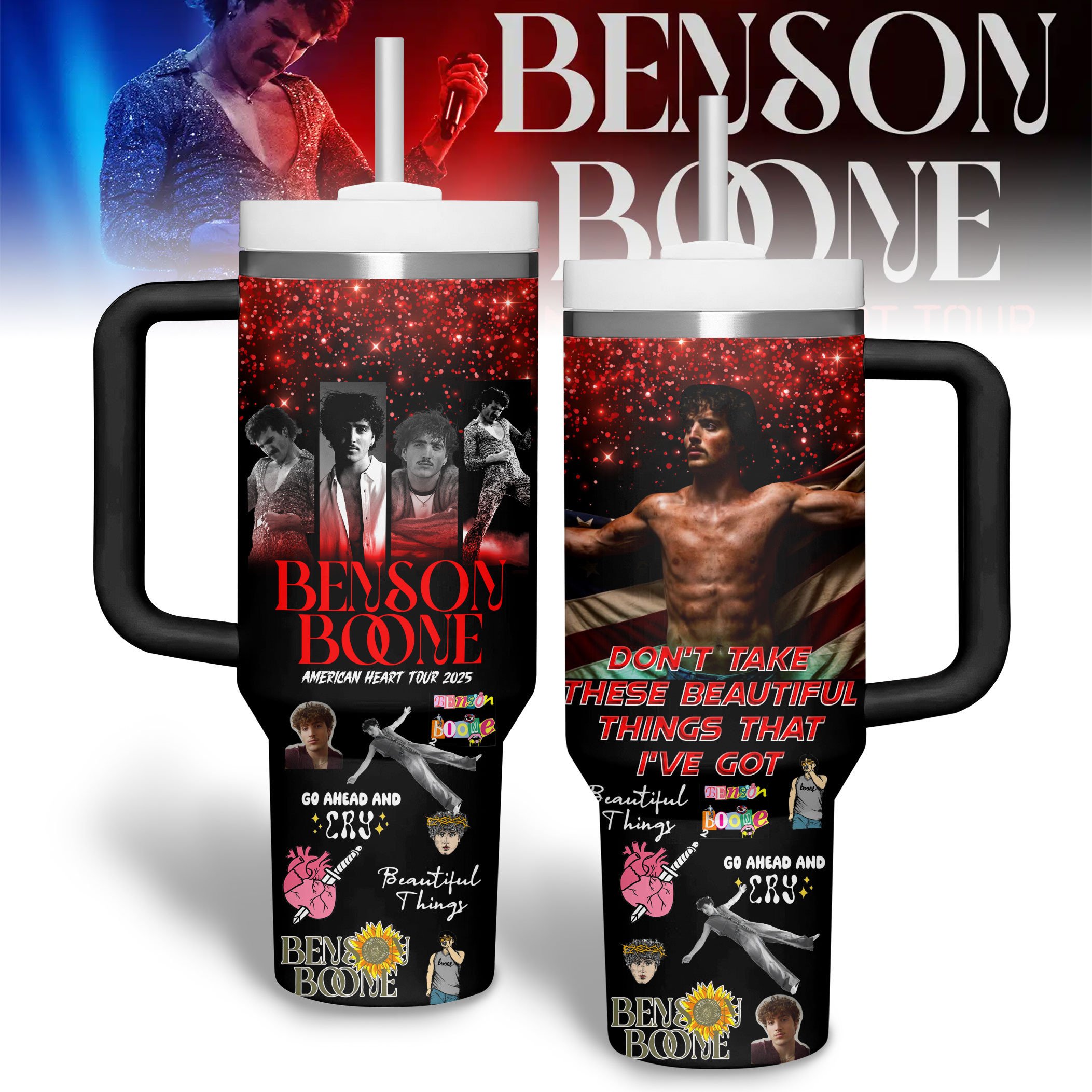 Benson Boone Music Custom Stanley Quencher 40oz Stainless Steel Tumbler With Handle