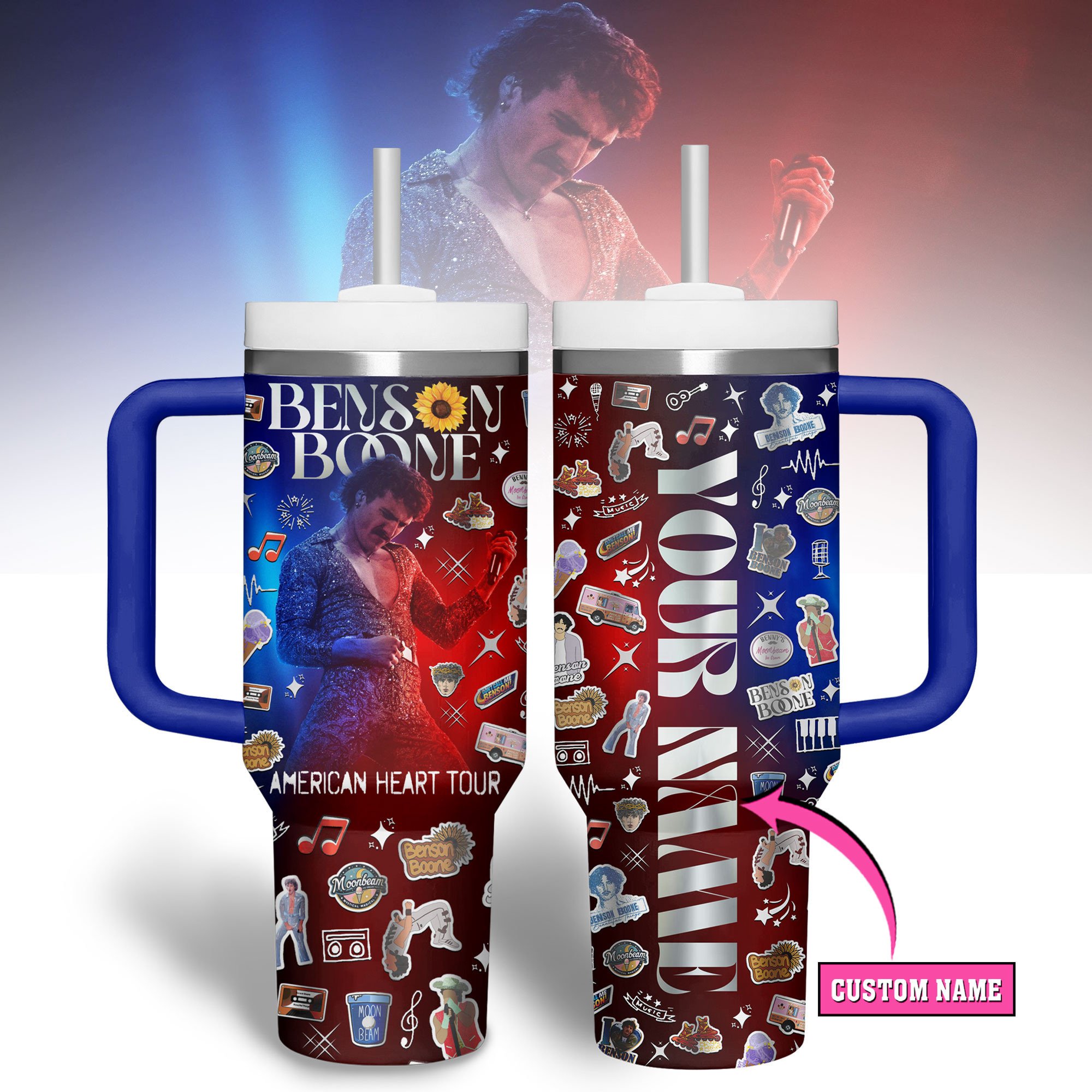 Benson Boone Music Custom Stanley Quencher 40oz Stainless Steel Tumbler With Handle