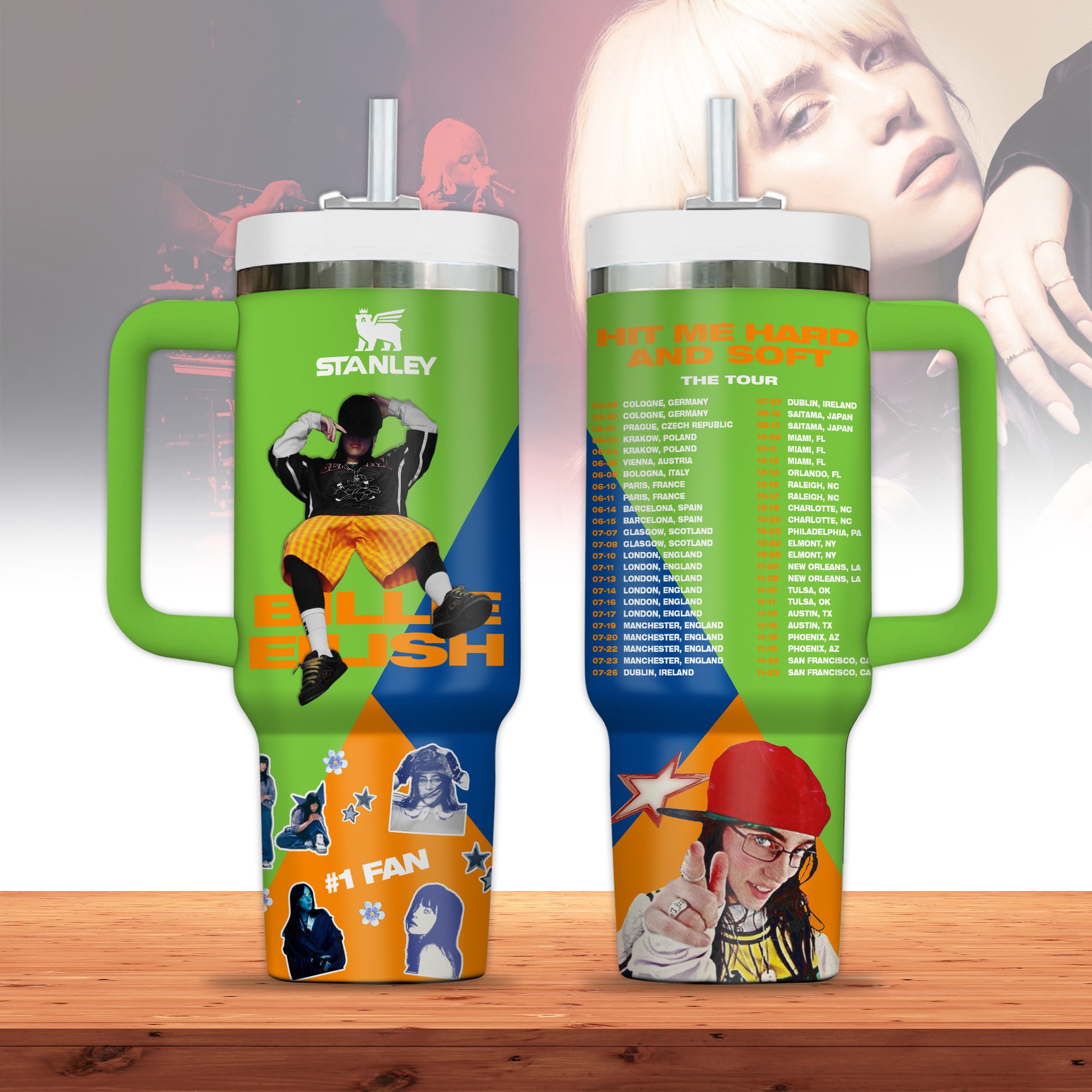 Billie Eilish Music Custom Stanley Quencher 40oz Stainless Steel Tumbler With Handle