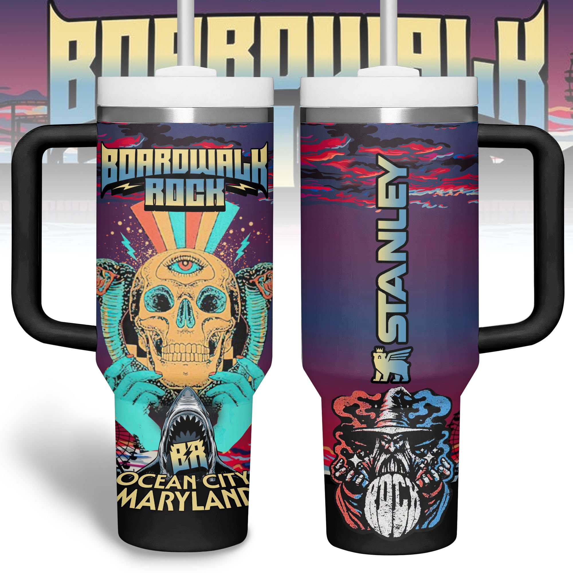 Boardwalk Rock Music Custom Stanley Quencher 40oz Stainless Steel Tumbler With Handle
