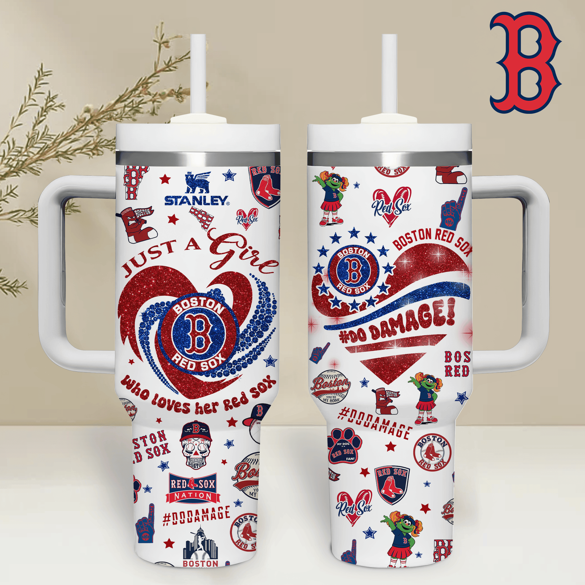 Boston Red Sox MLB Custom Stanley Quencher 40oz Stainless Steel Tumbler With Handle