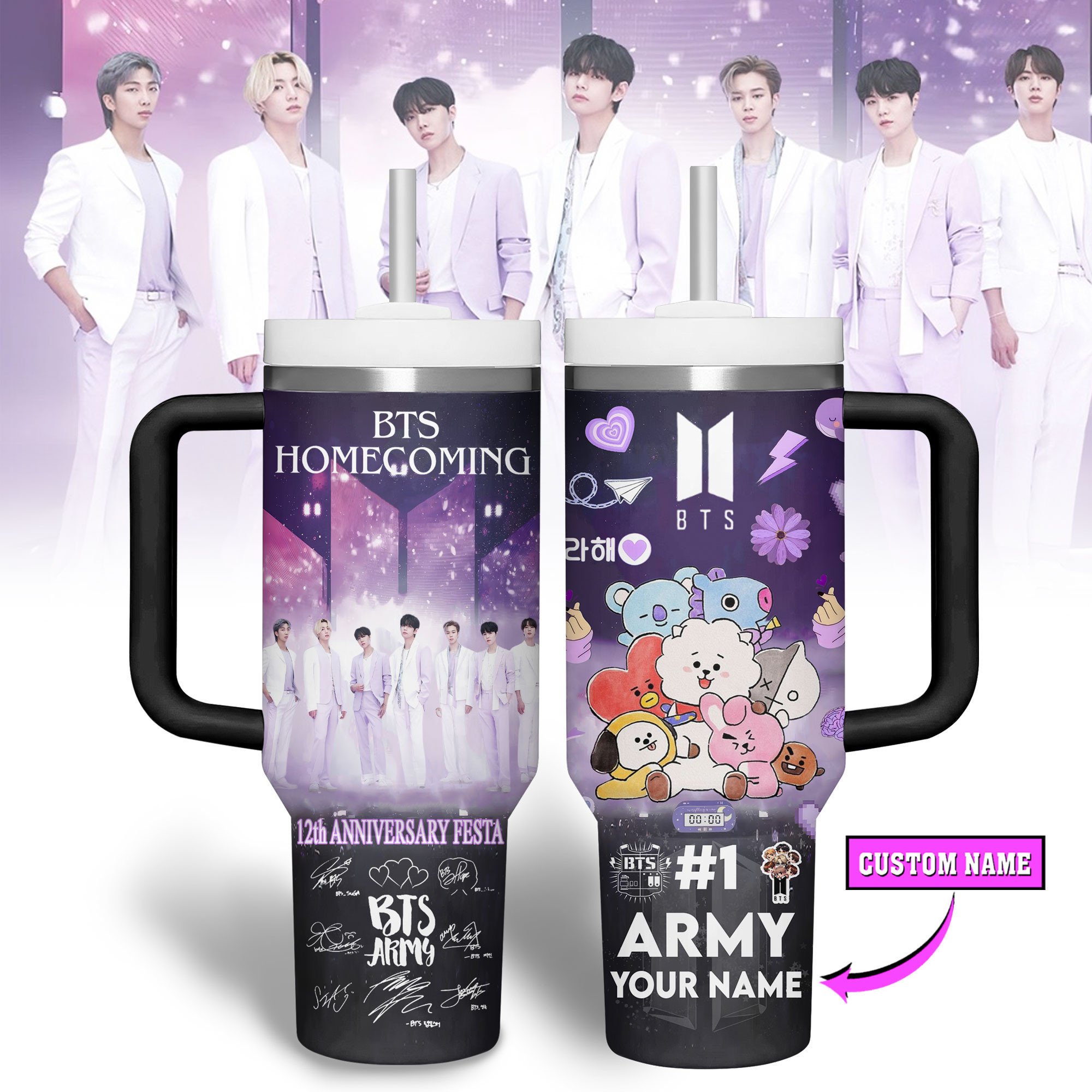 BTS Music Custom Stanley Quencher 40oz Stainless Steel Tumbler With Handle