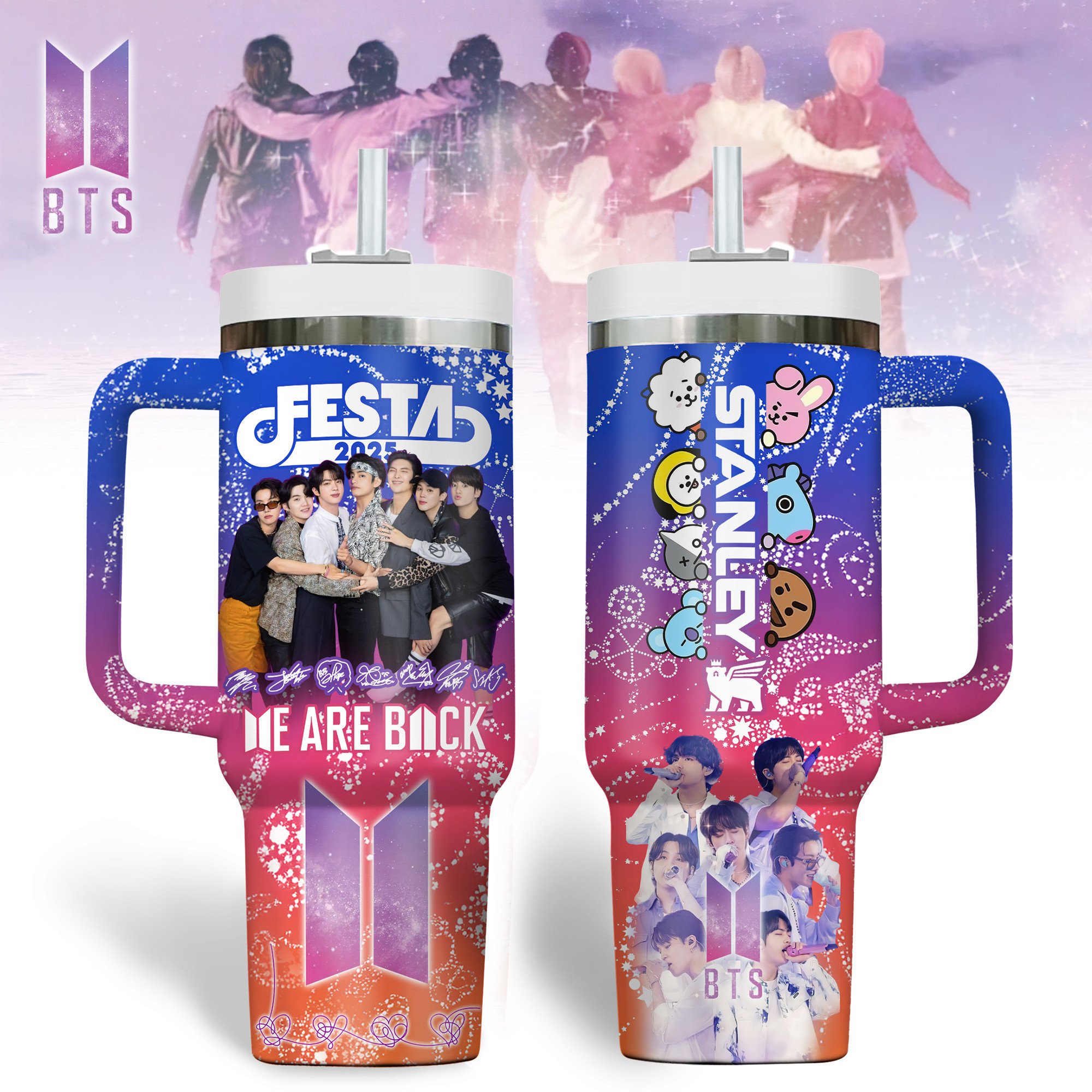 BTS Music Custom Stanley Quencher 40oz Stainless Steel Tumbler With Handle