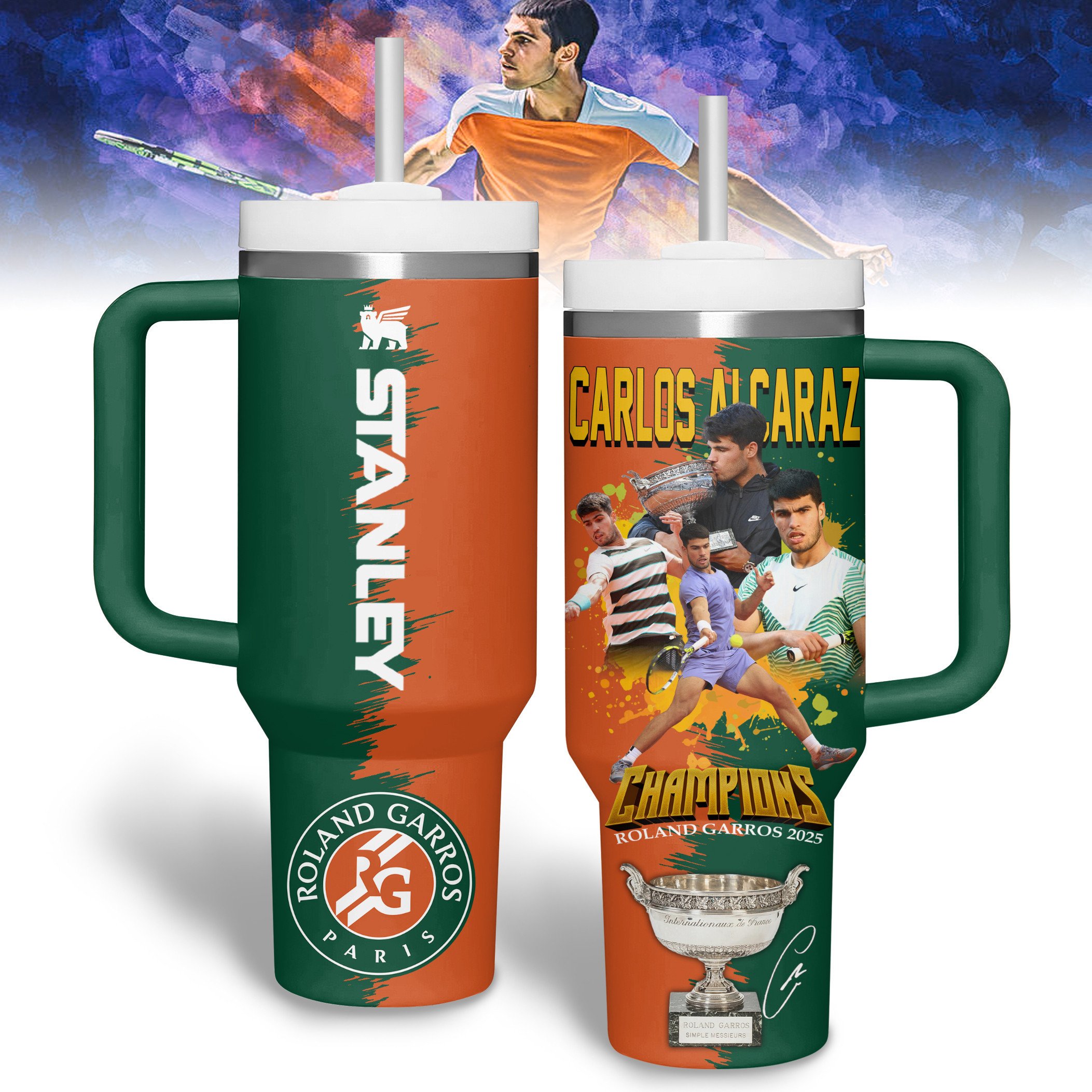 Carlos Alcaraz Sports Custom Stanley Quencher 40oz Stainless Steel Tumbler With Handle