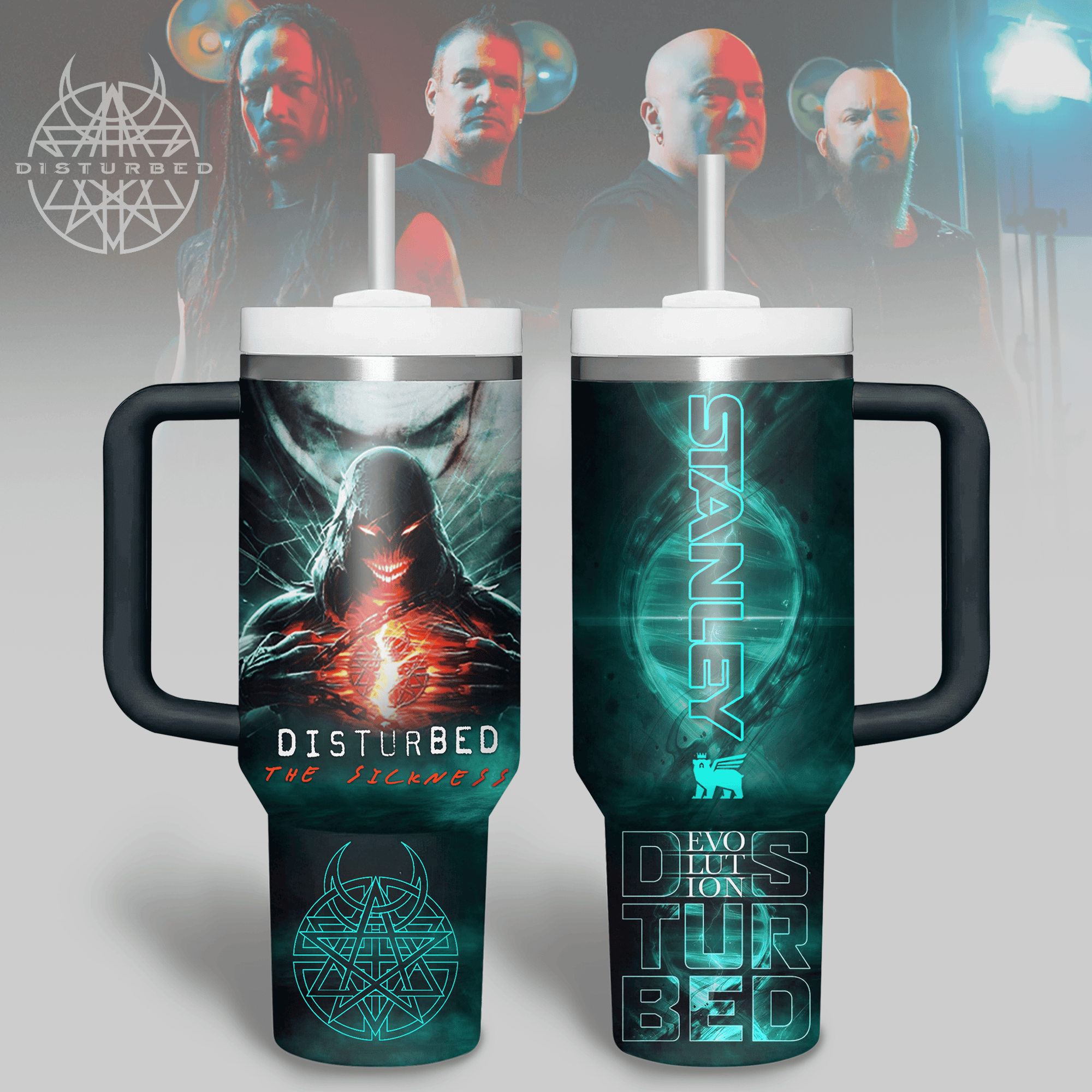 Disturbed Music Custom Stanley Quencher 40oz Stainless Steel Tumbler With Handle