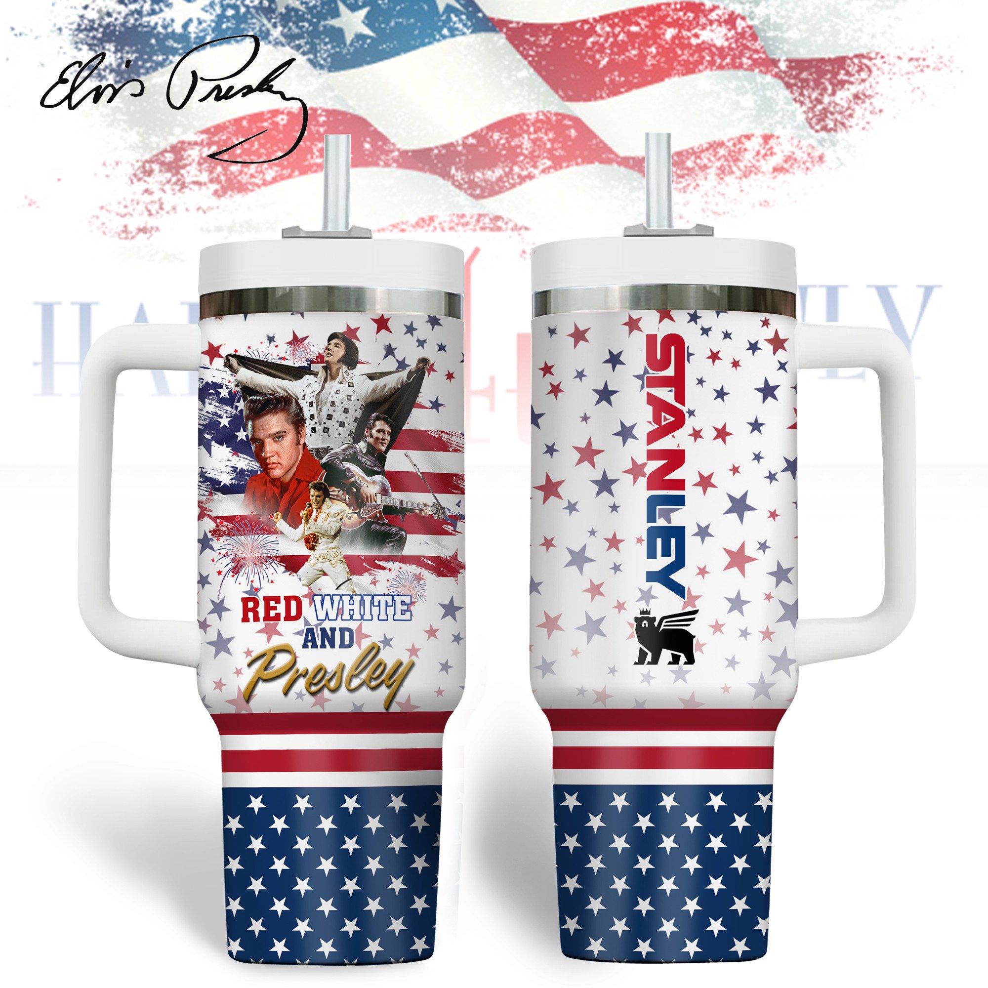 Elvis Presley Music Custom Stanley Quencher 40oz Stainless Steel Tumbler With Handle