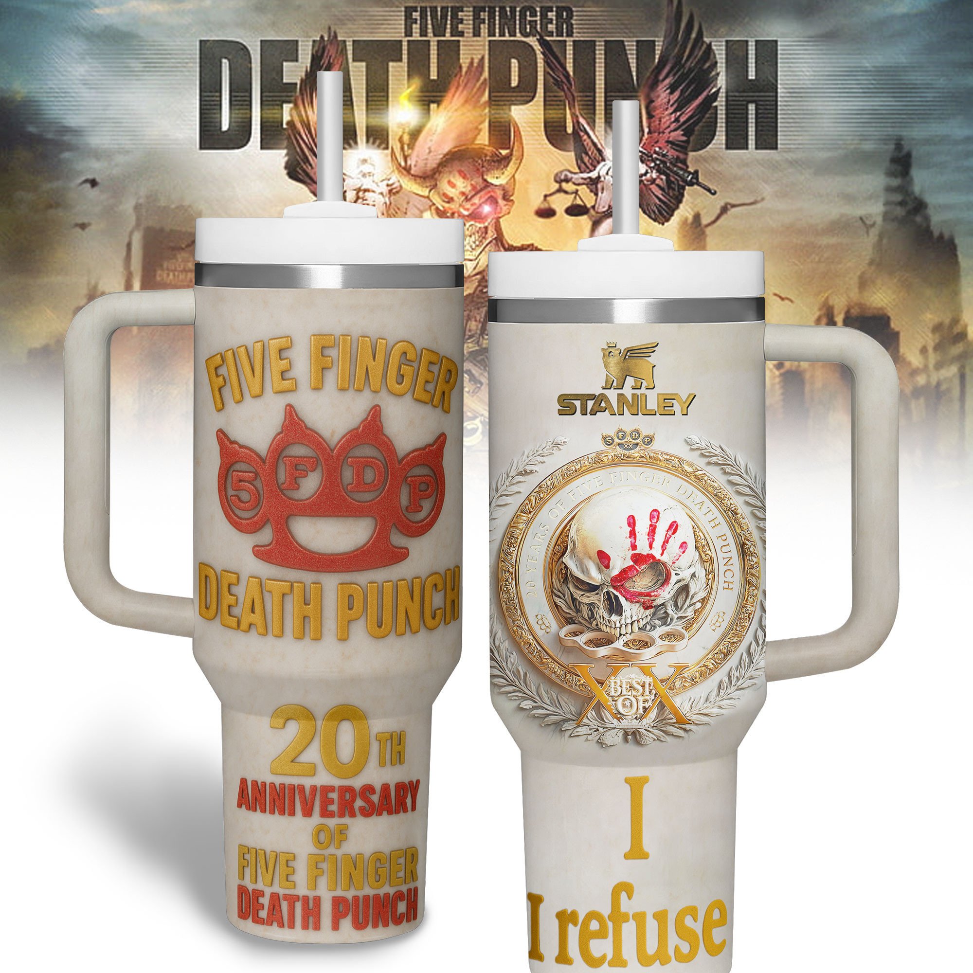 Five Finger Death Punch Music Custom Stanley Quencher 40oz Stainless Steel Tumbler With Handle