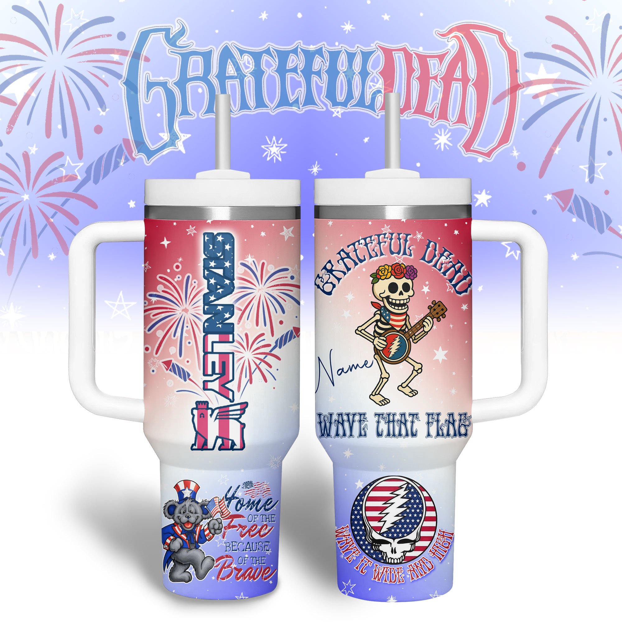 Grateful Dead Music Custom Stanley Quencher 40oz Stainless Steel Tumbler With Handle