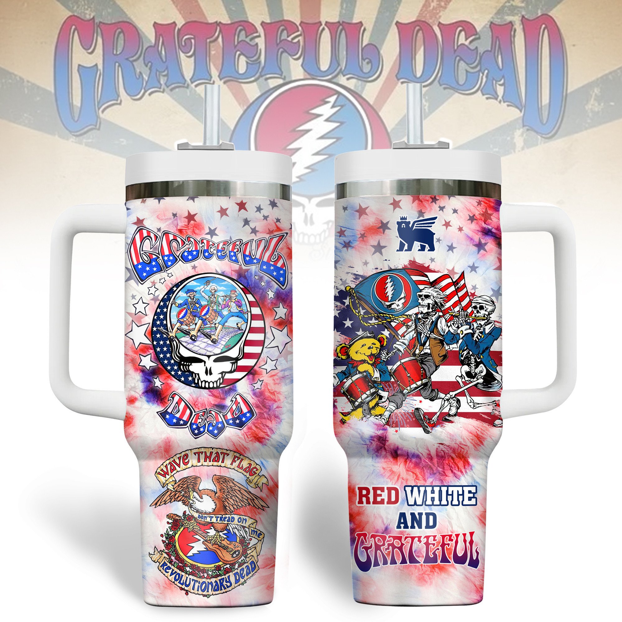 Grateful Dead Music Custom Stanley Quencher 40oz Stainless Steel Tumbler With Handle