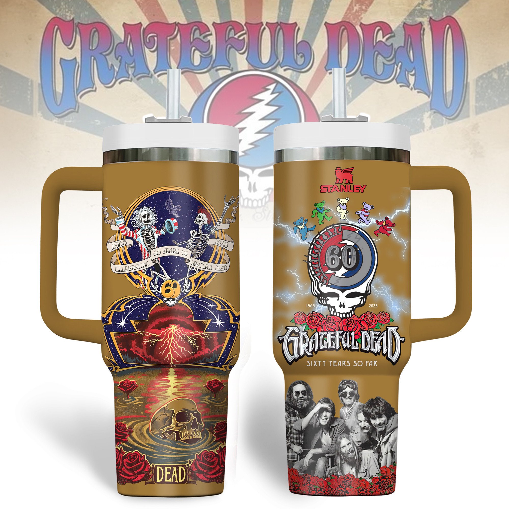 Grateful Dead Music Custom Stanley Quencher 40oz Stainless Steel Tumbler With Handle