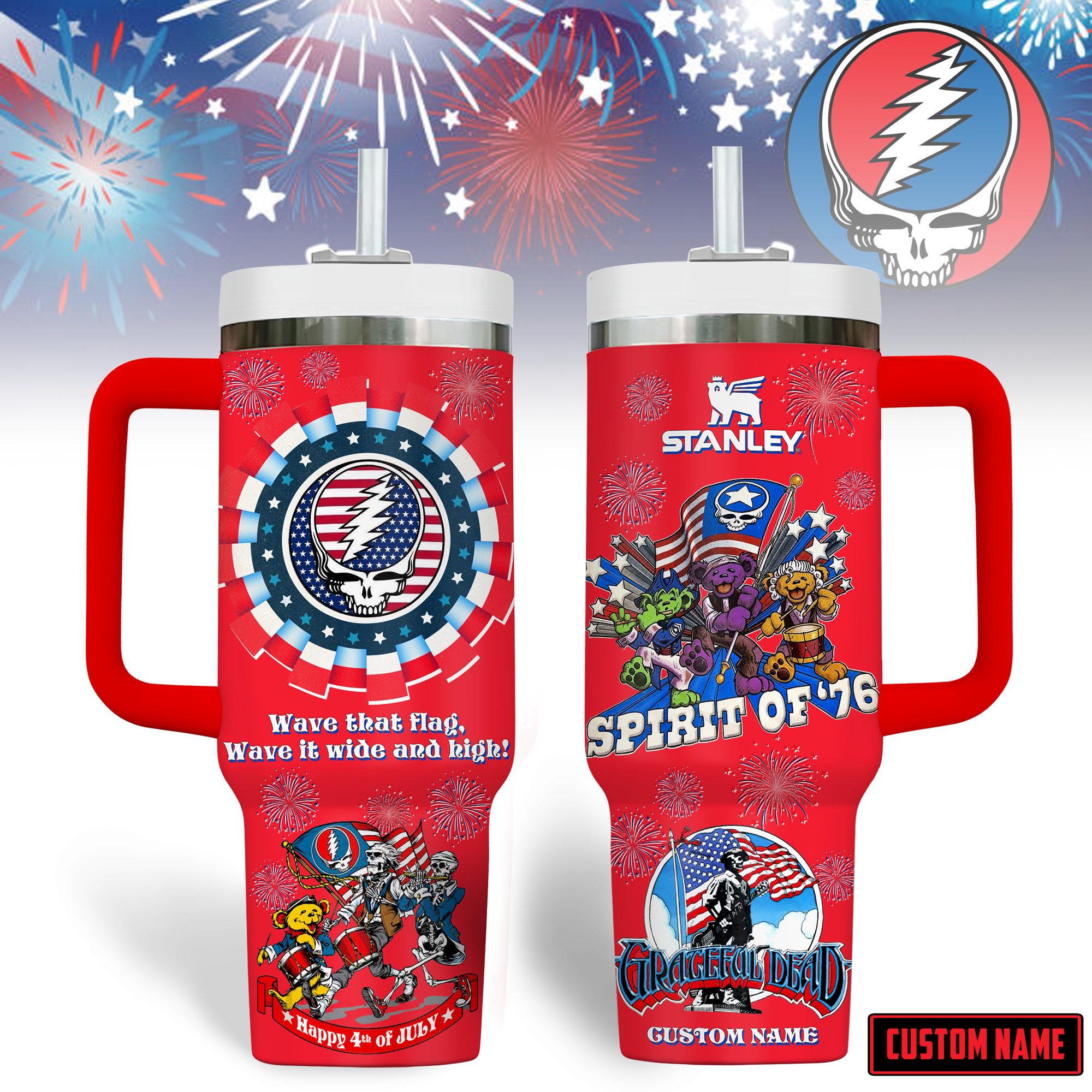 Grateful Dead Music Custom Stanley Quencher 40oz Stainless Steel Tumbler With Handle