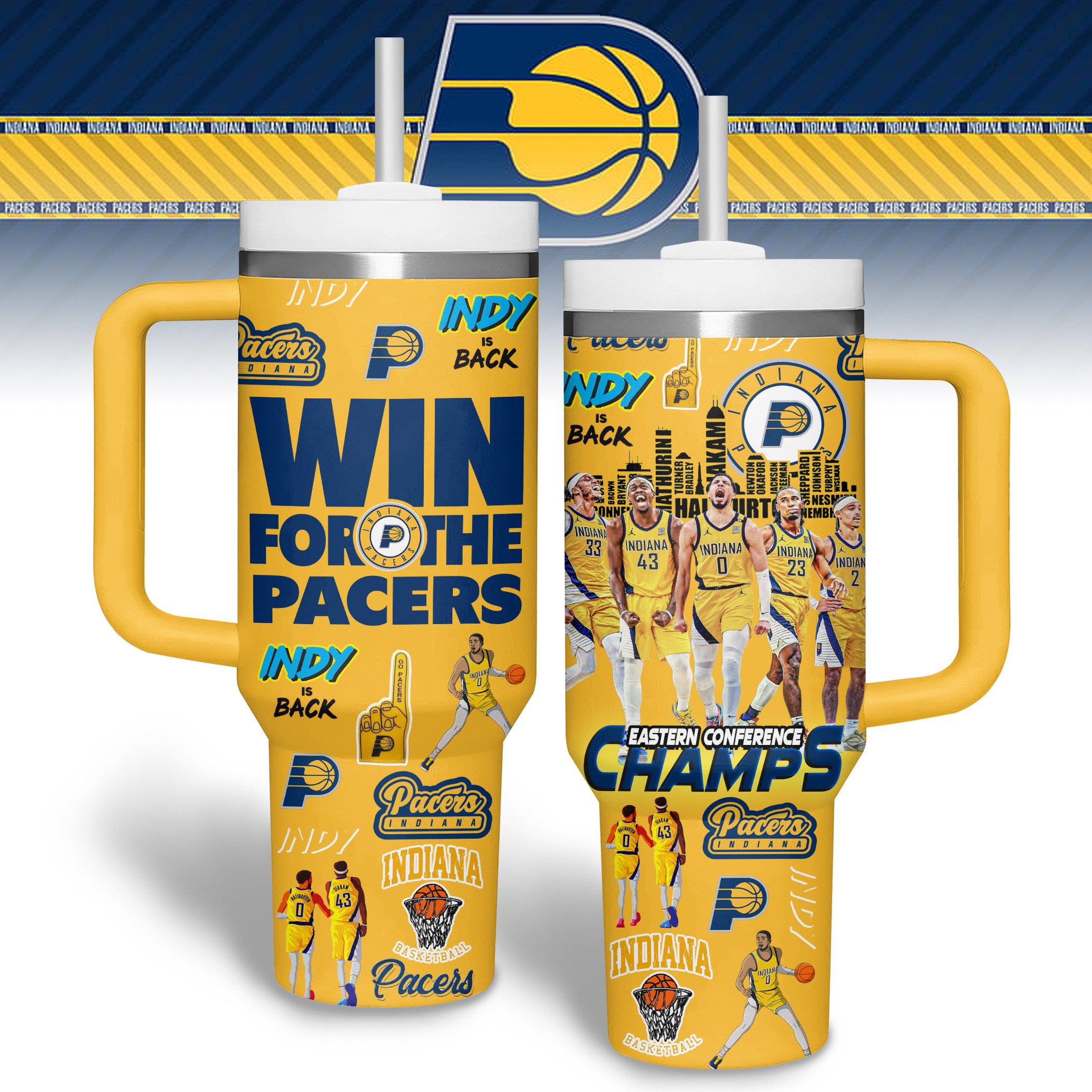 Indiana Pacers NBA Custom Stanley Quencher 40oz Stainless Steel Tumbler With Handle