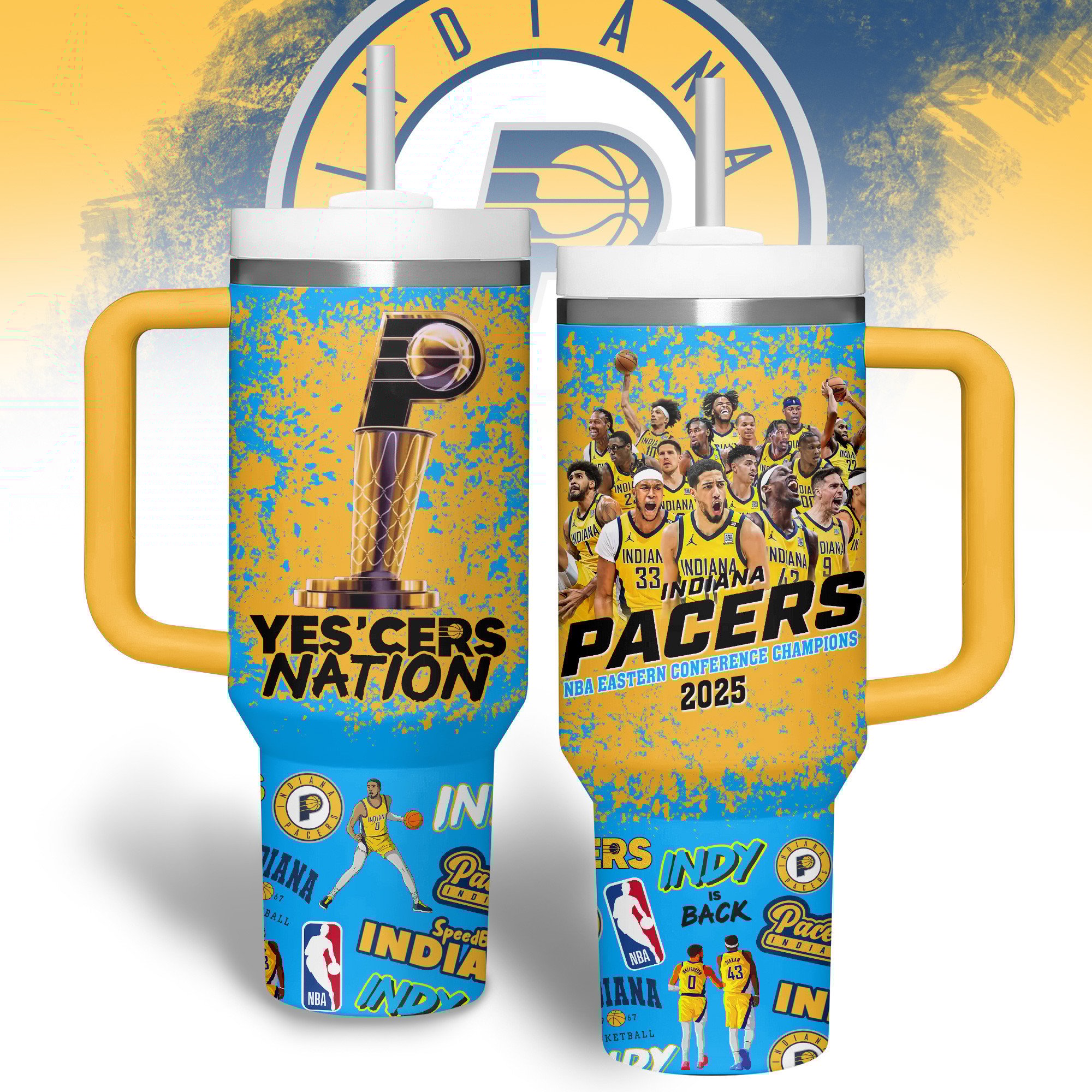 Indiana Pacers NBA Custom Stanley Quencher 40oz Stainless Steel Tumbler With Handle