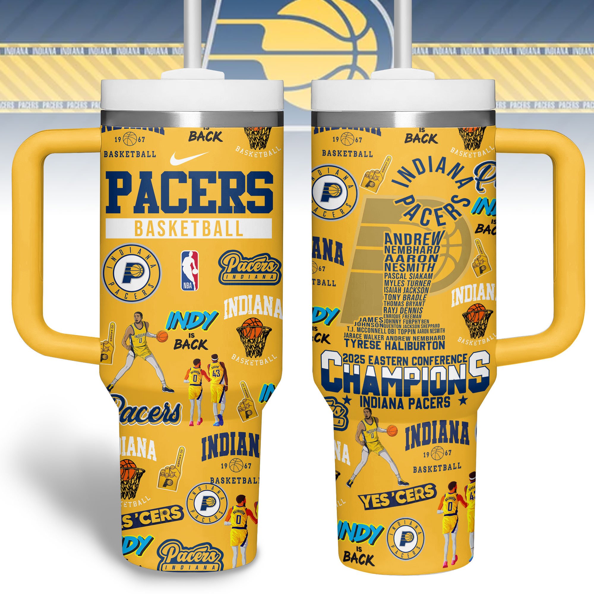 Indiana Pacers NBA Custom Stanley Quencher 40oz Stainless Steel Tumbler With Handle