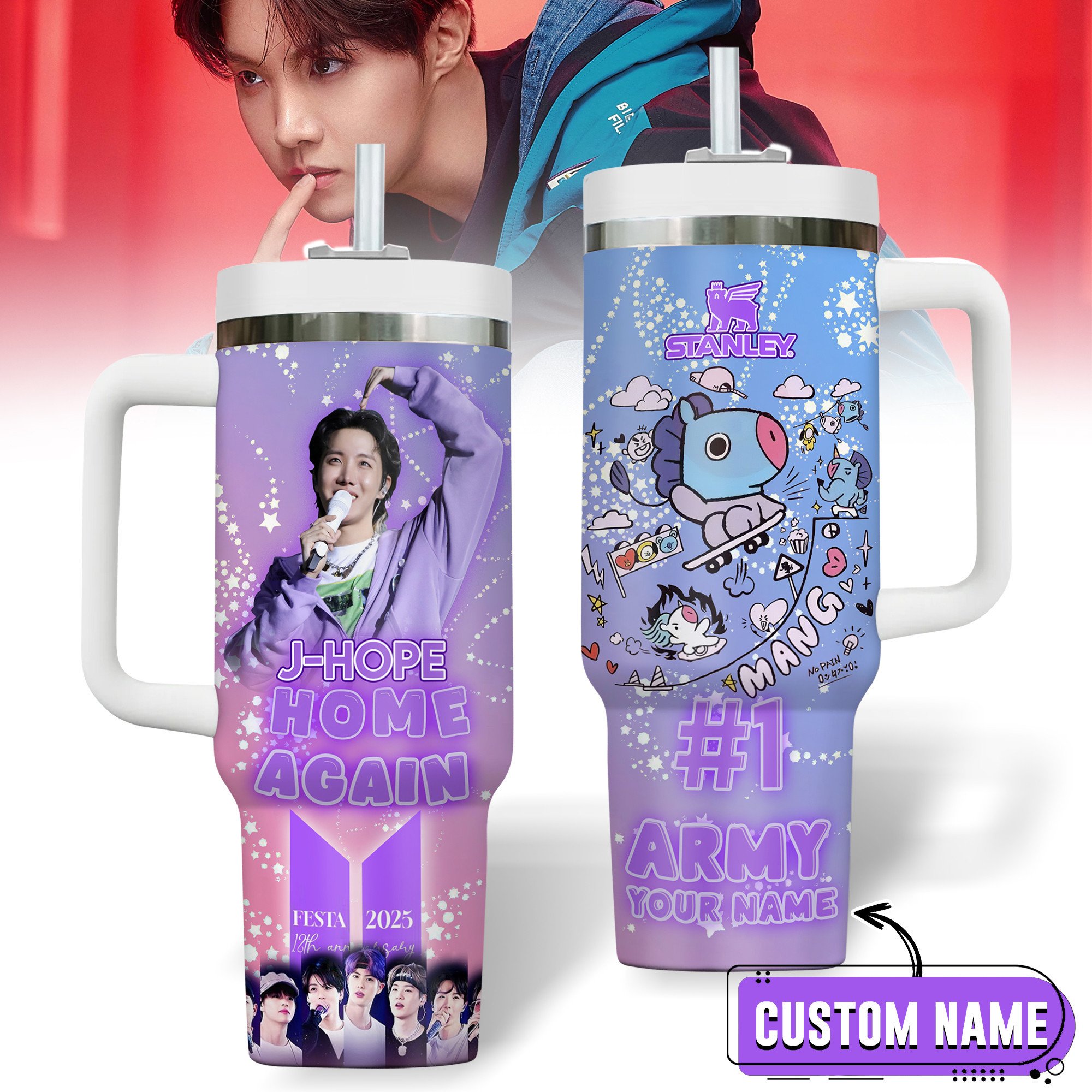 J-Hope BTS Music Custom Stanley Quencher 40oz Stainless Steel Tumbler With Handle
