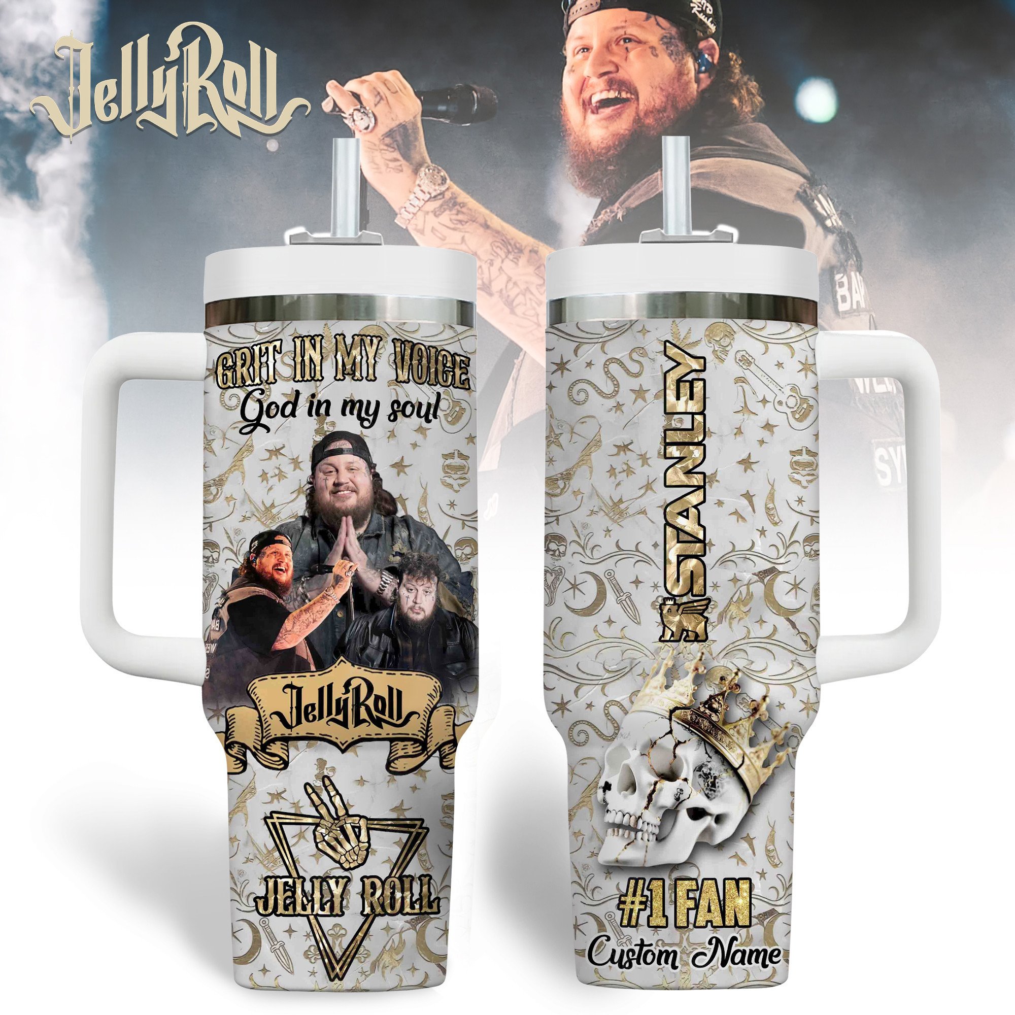 Jelly Roll Music Custom Stanley Quencher 40oz Stainless Steel Tumbler With Handle