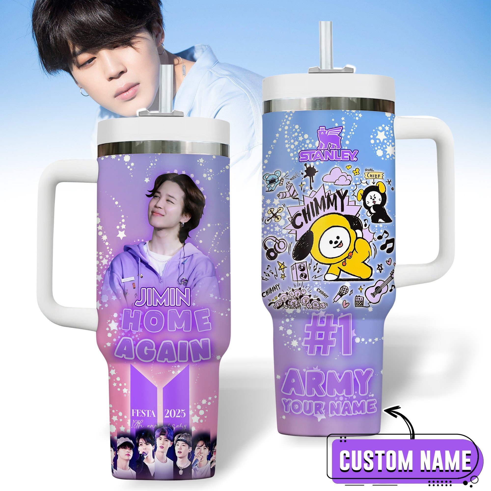 Jimin BTS Music Custom Stanley Quencher 40oz Stainless Steel Tumbler With Handle