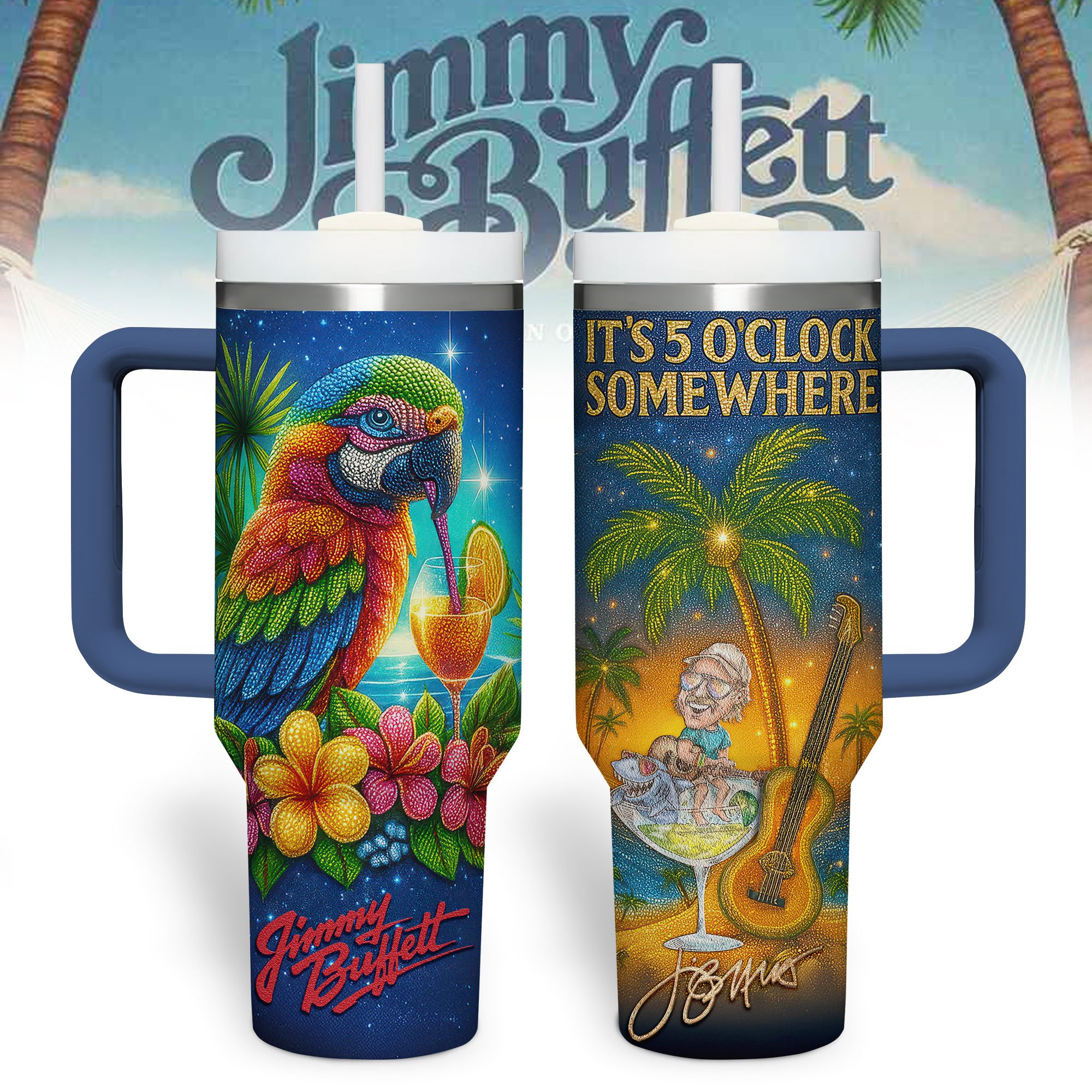 Jimmy Buffett Music Custom Stanley Quencher 40oz Stainless Steel Tumbler With Handle