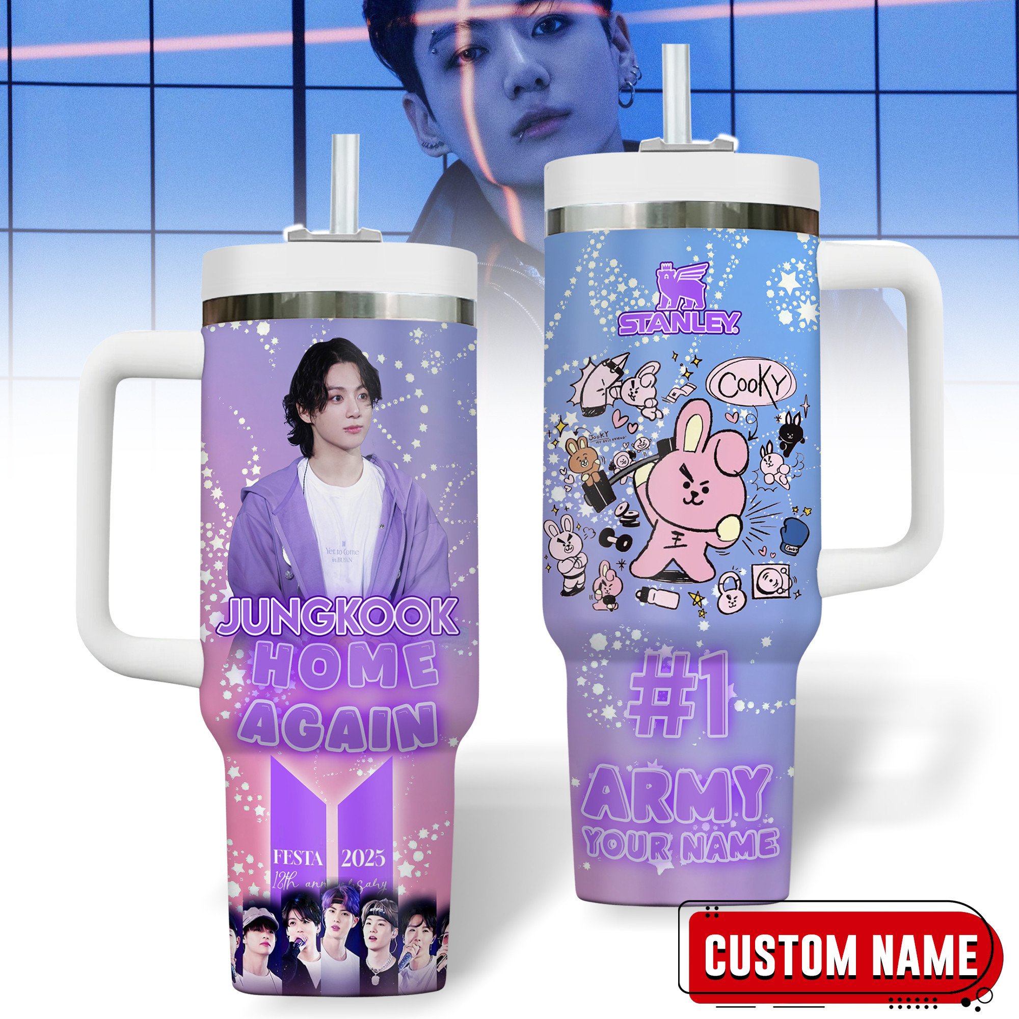 Jungkook BTS Music Custom Stanley Quencher 40oz Stainless Steel Tumbler With Handle