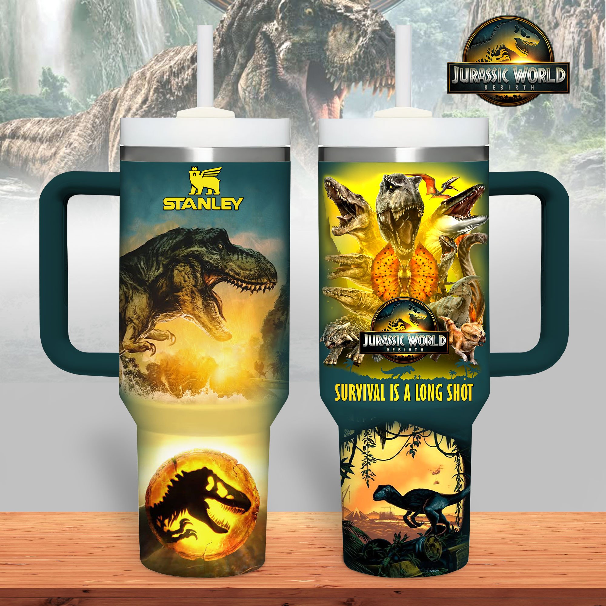 Jurassic World Movies Custom Stanley Quencher 40oz Stainless Steel Tumbler With Handle