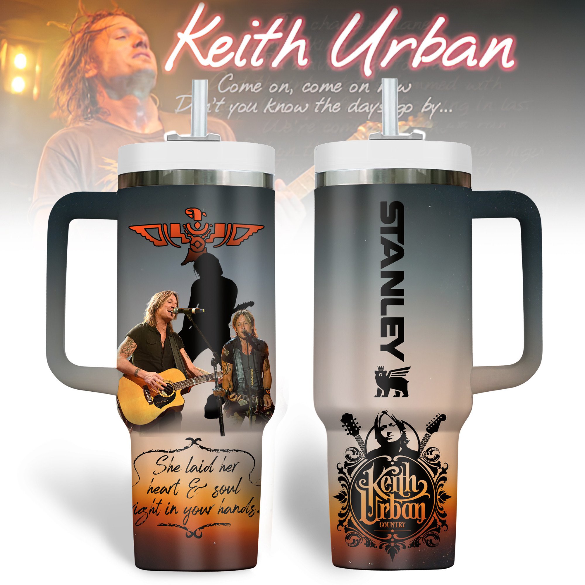 Keith Urban Music Custom Stanley Quencher 40oz Stainless Steel Tumbler With Handle