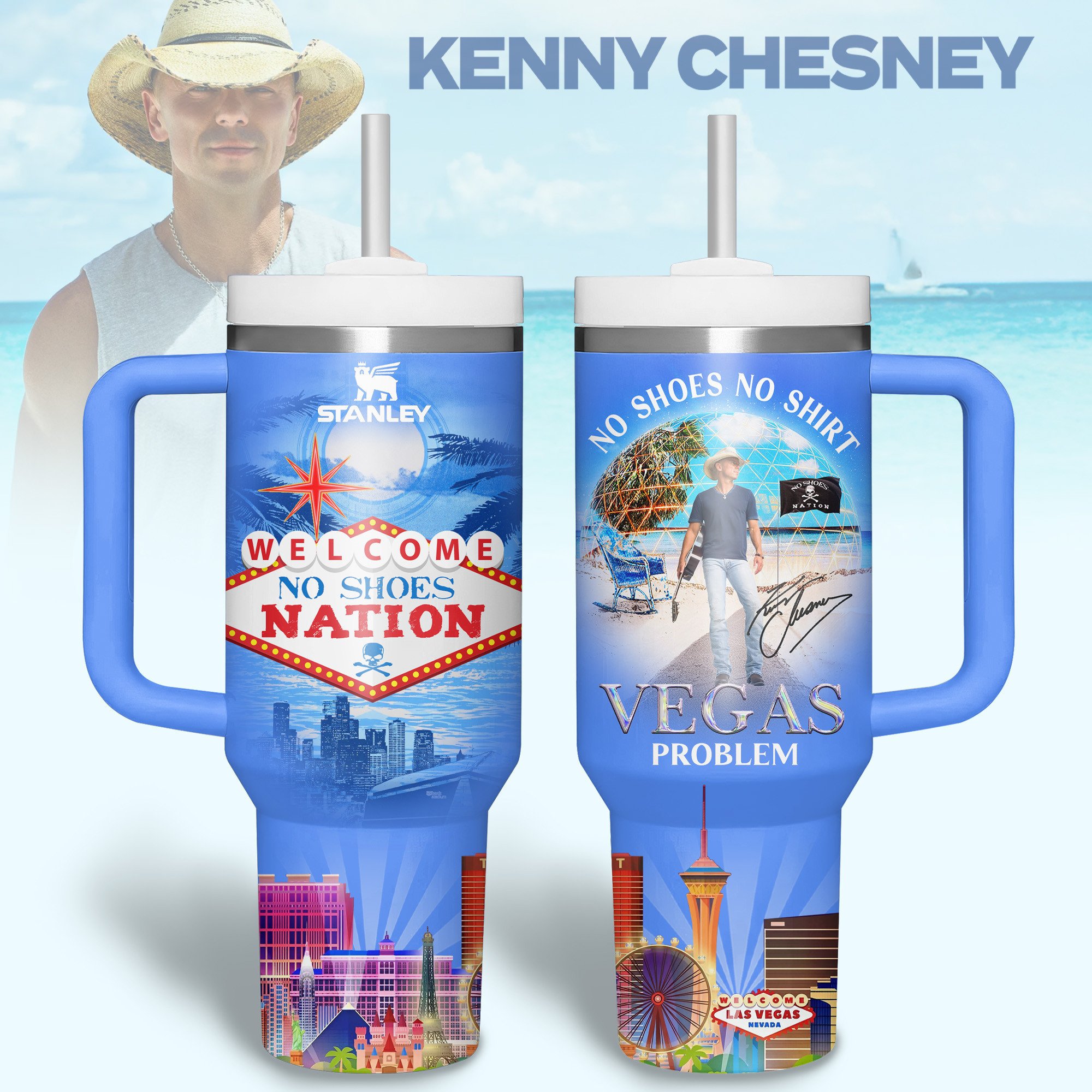 Kenny Chesney Music Custom Stanley Quencher 40oz Stainless Steel Tumbler With Handle