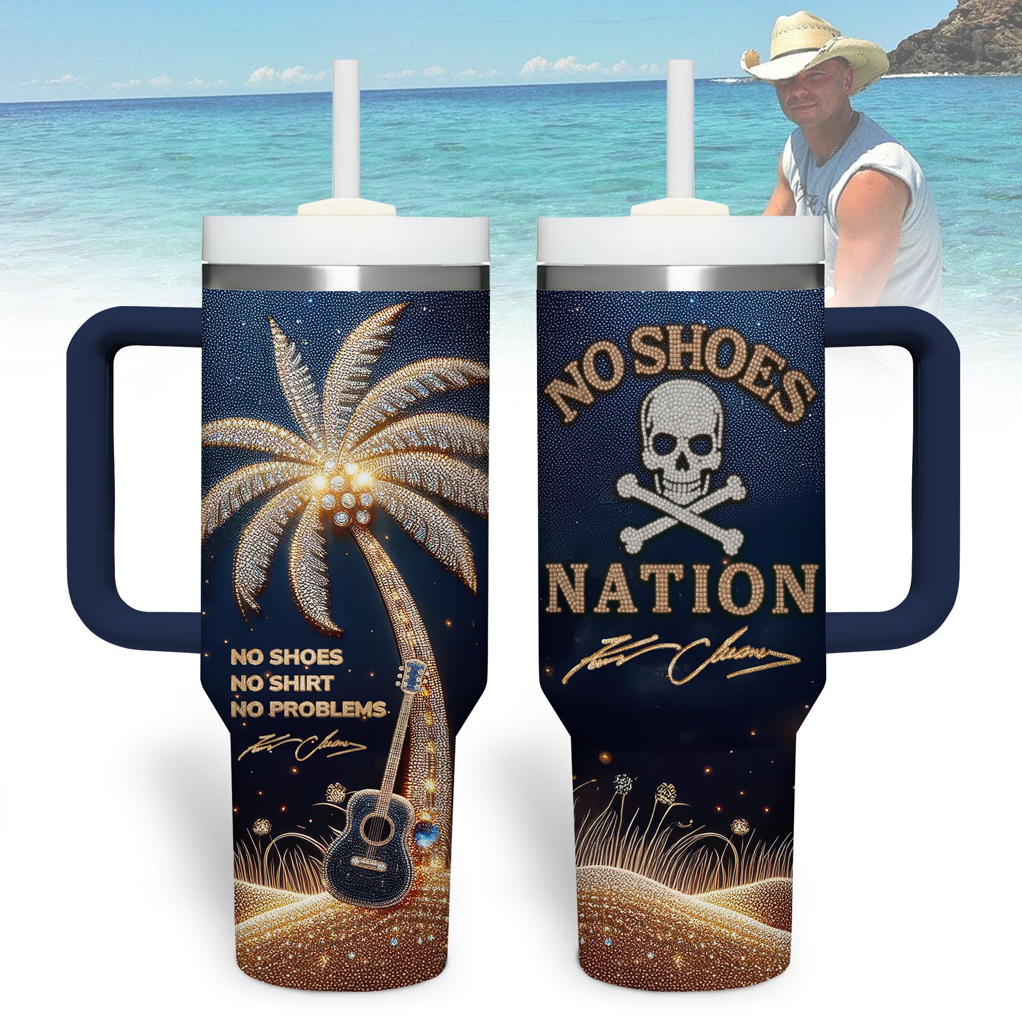 Kenny Chesney Music Custom Stanley Quencher 40oz Stainless Steel Tumbler With Handle