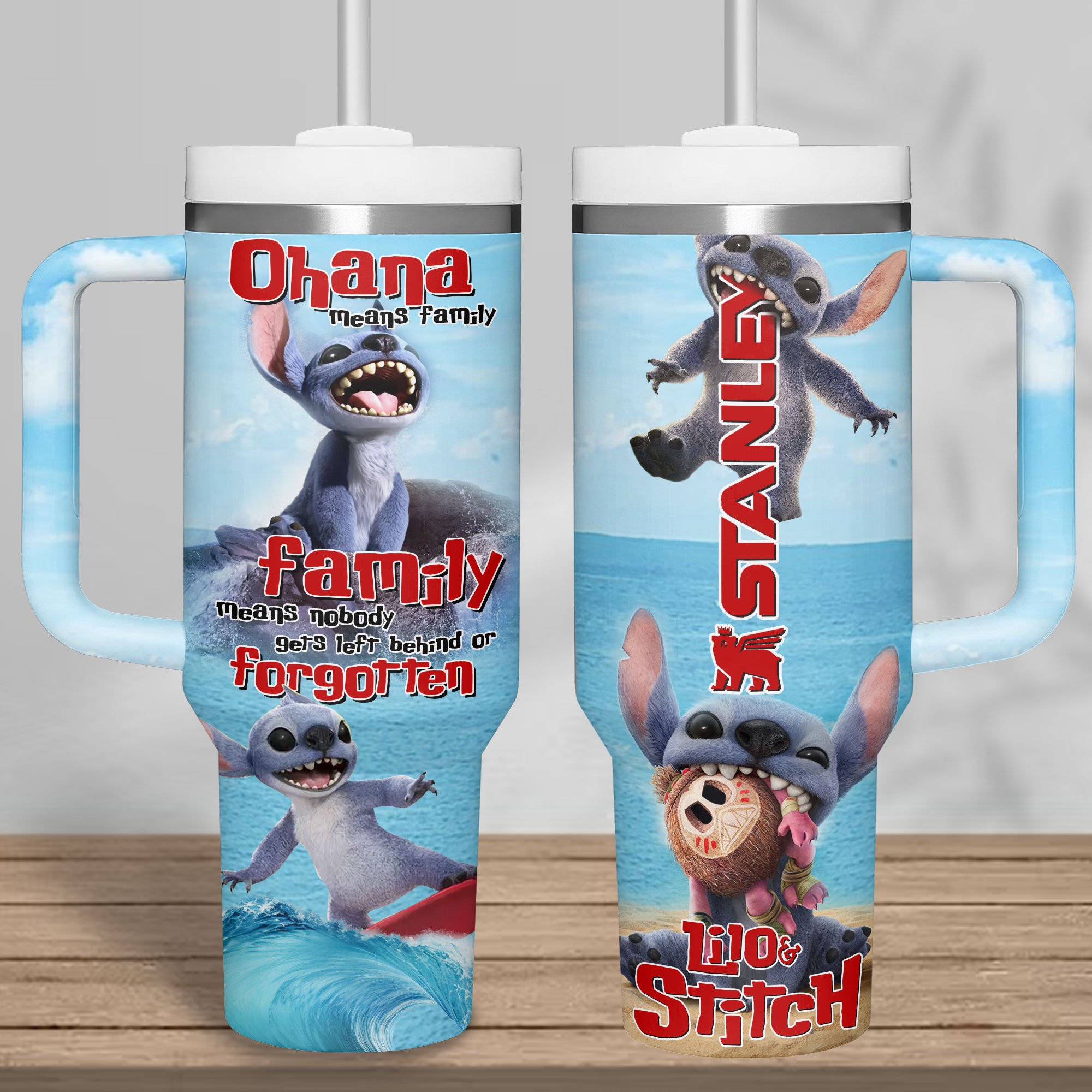 Lilo And Stitch Cartoon Custom Stanley Quencher 40oz Stainless Steel Tumbler With Handle