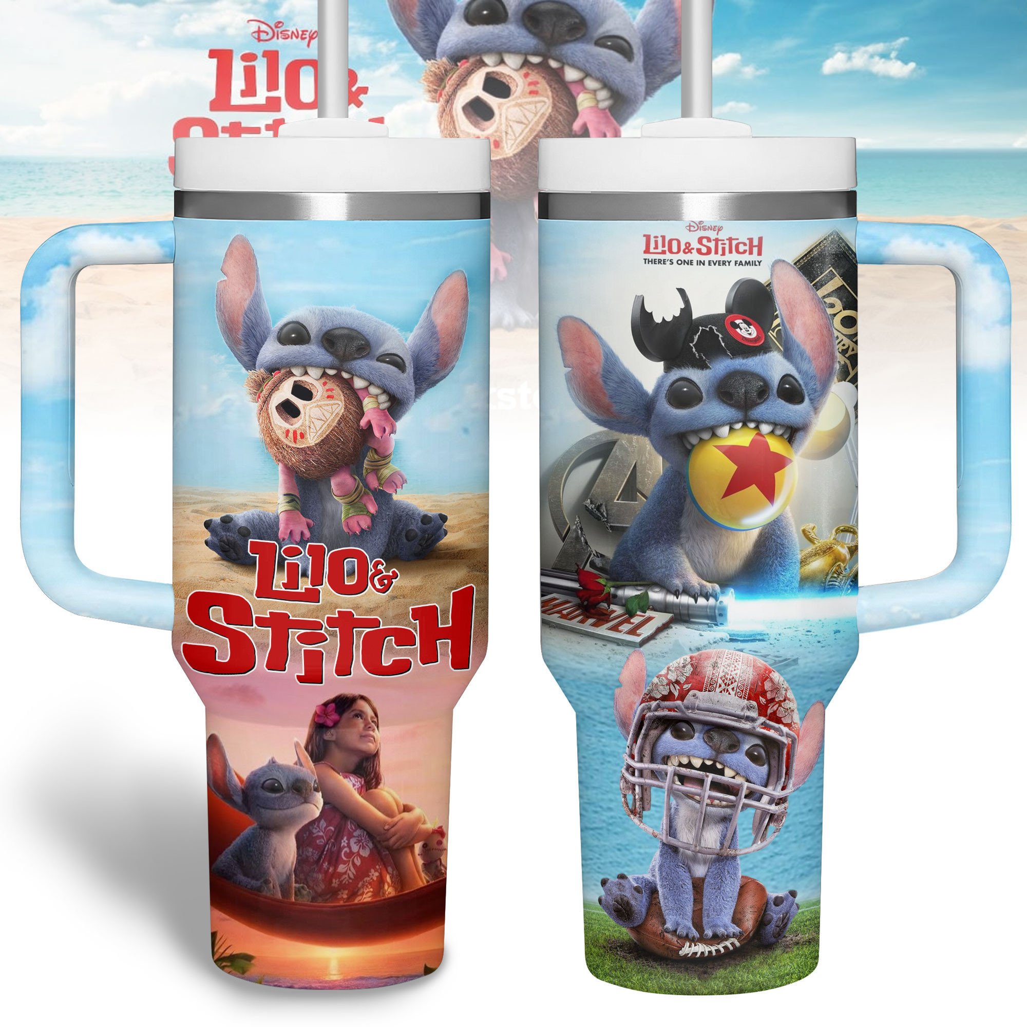 Lilo And Stitch Cartoon Custom Stanley Quencher 40oz Stainless Steel Tumbler With Handle