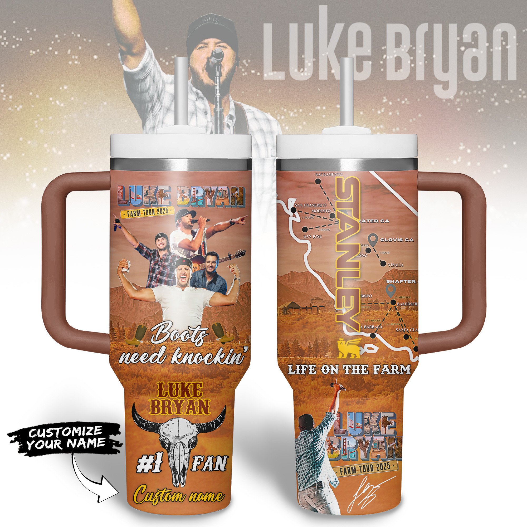 Luke Bryan Music Custom Stanley Quencher 40oz Stainless Steel Tumbler With Handle