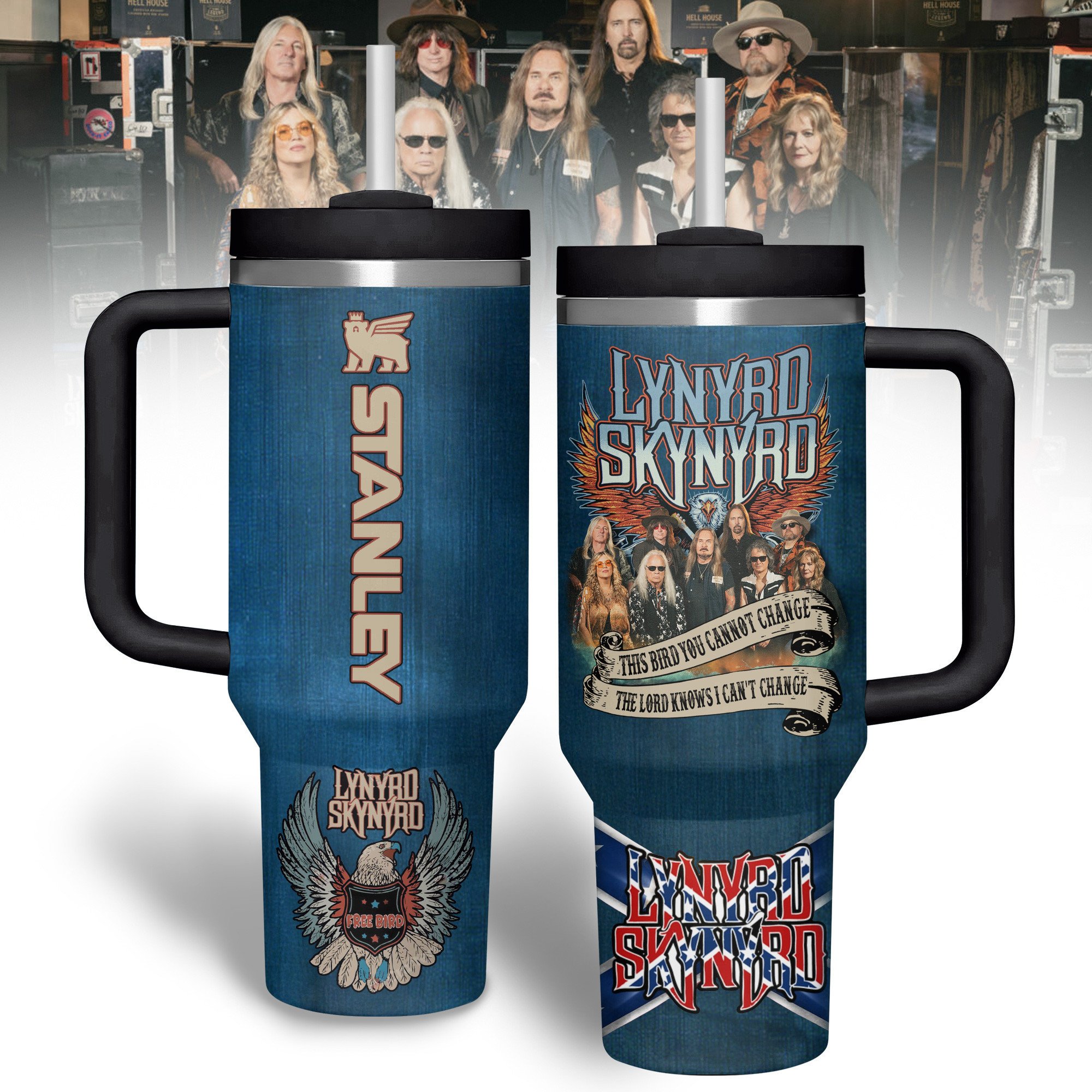 Lynyrd Skynyrd Music Custom Stanley Quencher 40oz Stainless Steel Tumbler With Handle