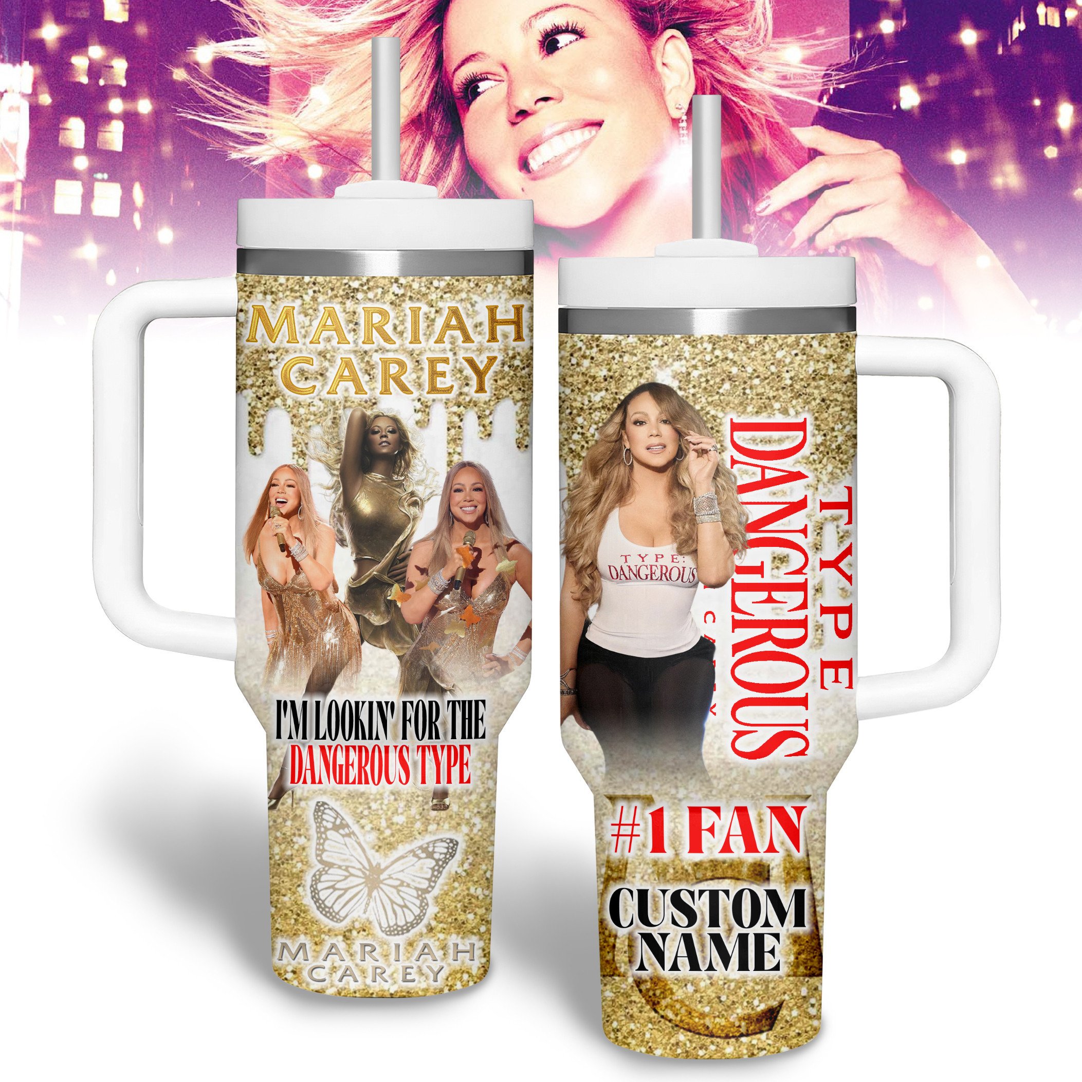 Mariah Carey Music Custom Stanley Quencher 40oz Stainless Steel Tumbler With Handle