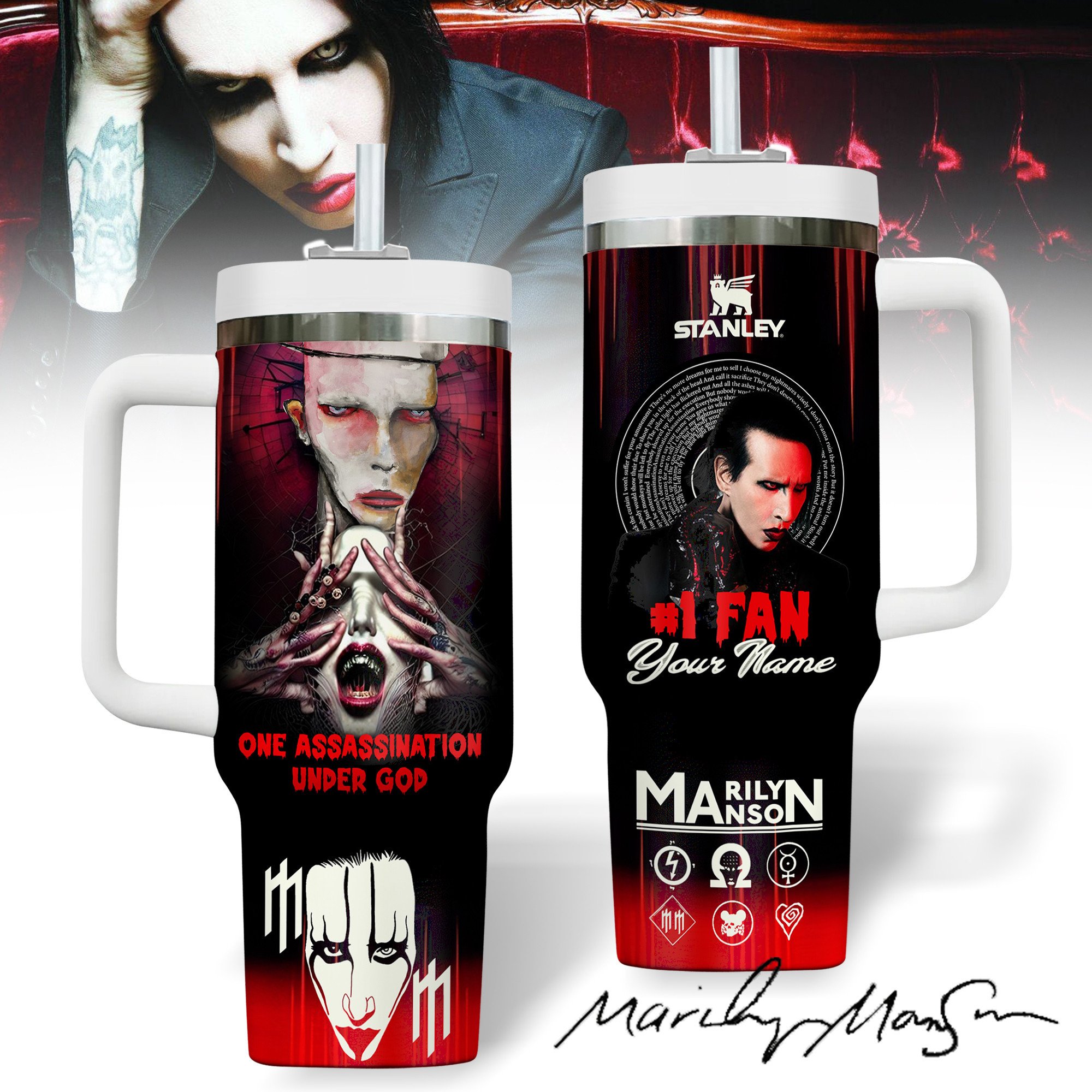 Marilyn Manson Music Custom Stanley Quencher 40oz Stainless Steel Tumbler With Handle