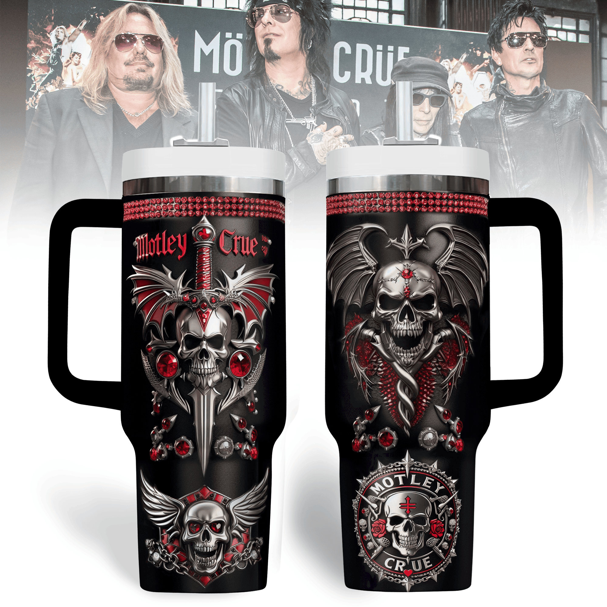 Mötley Crüe Music Custom Stanley Quencher 40oz Stainless Steel Tumbler With Handle