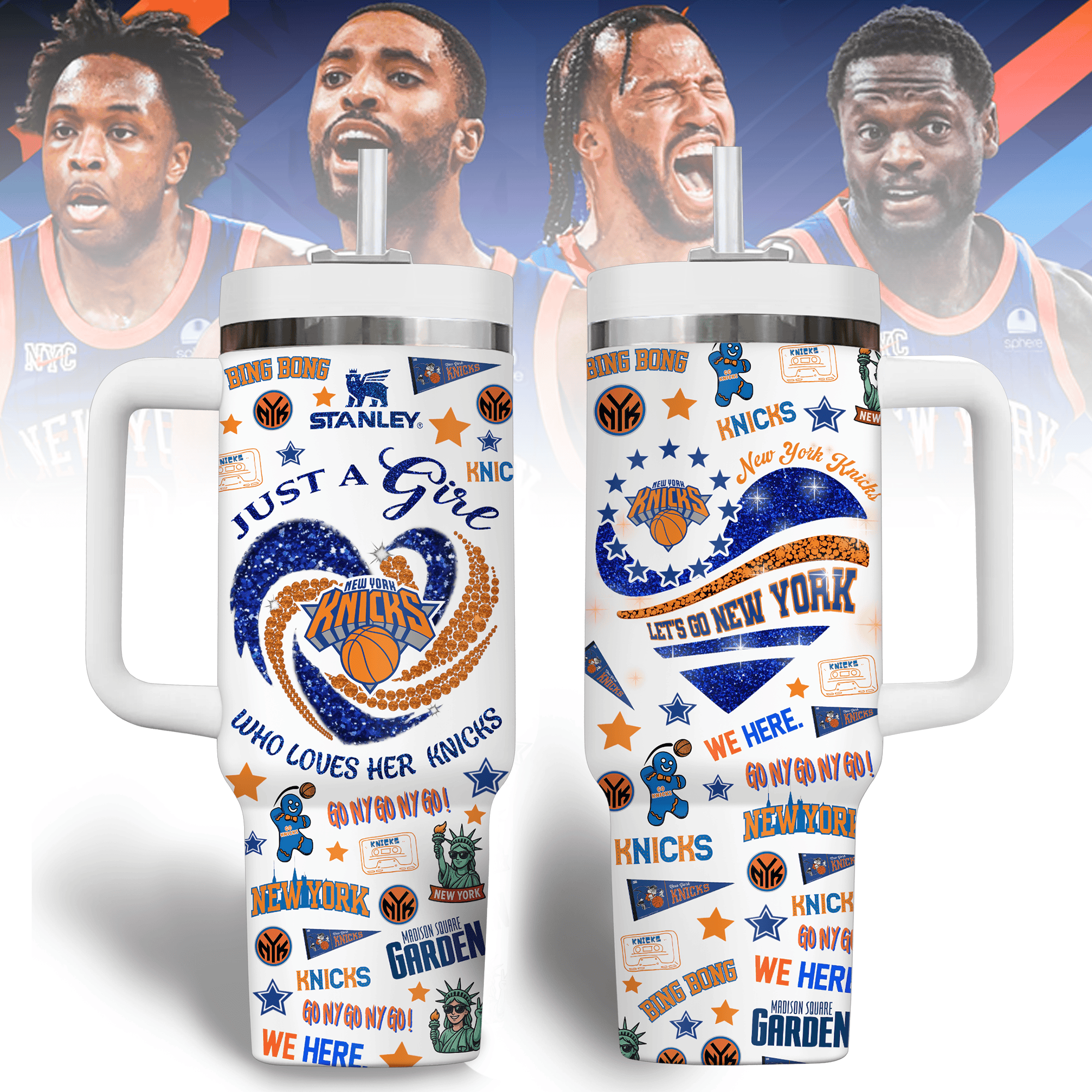 New York Knicks NBA Custom Stanley Quencher 40oz Stainless Steel Tumbler With Handle