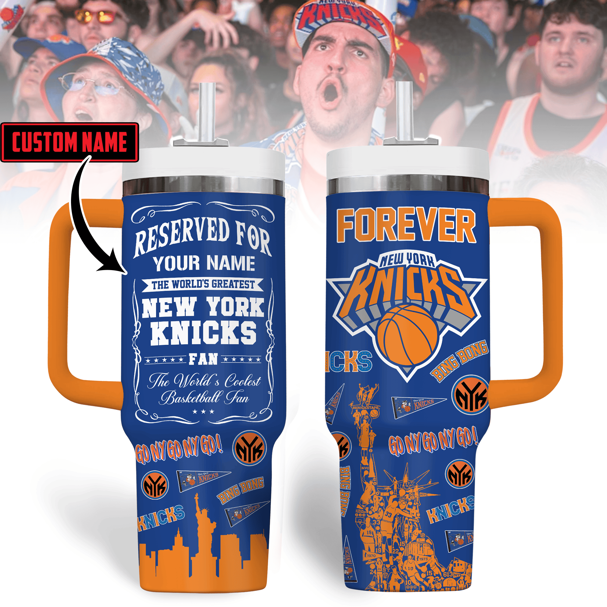 New York Knicks NBA Custom Stanley Quencher 40oz Stainless Steel Tumbler With Handle