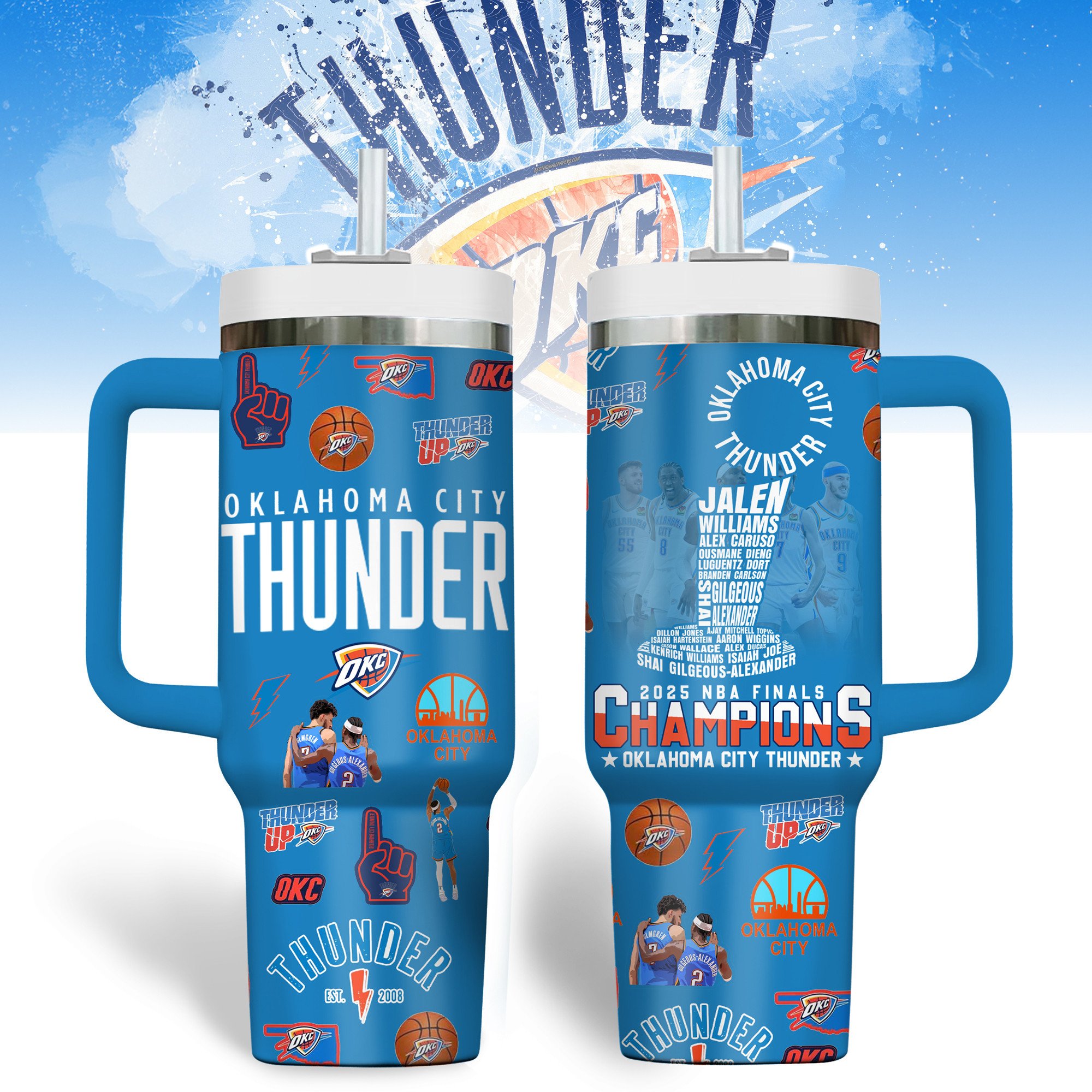 Oklahoma City Thunder NBA Custom Stanley Quencher 40oz Stainless Steel Tumbler With Handle