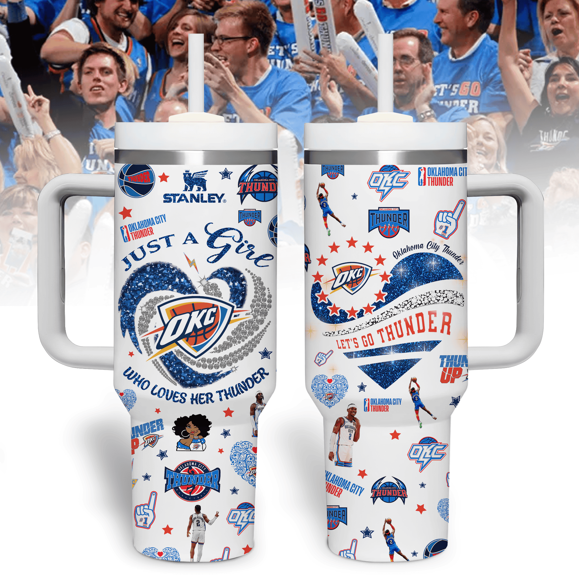 Oklahoma City Thunder NBA Custom Stanley Quencher 40oz Stainless Steel Tumbler With Handle