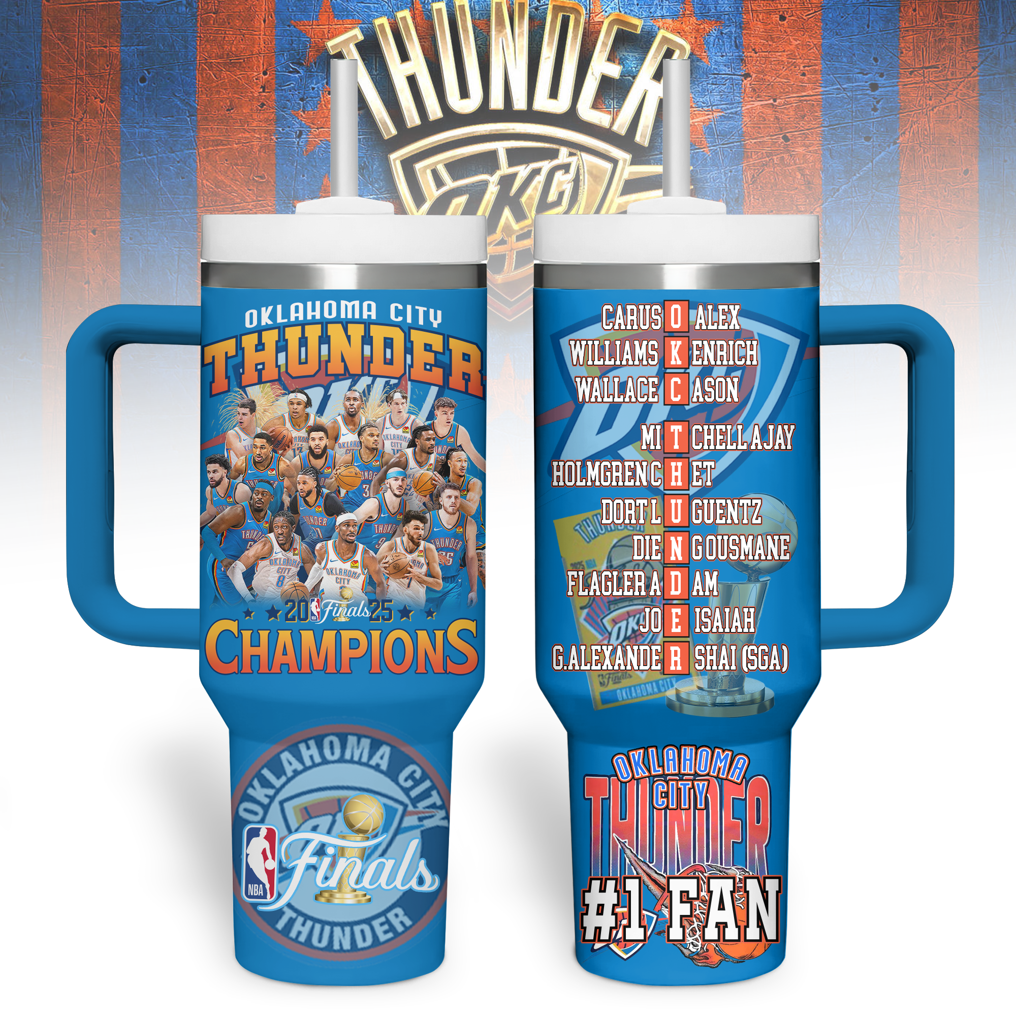Oklahoma City Thunder NBA Custom Stanley Quencher 40oz Stainless Steel Tumbler With Handle