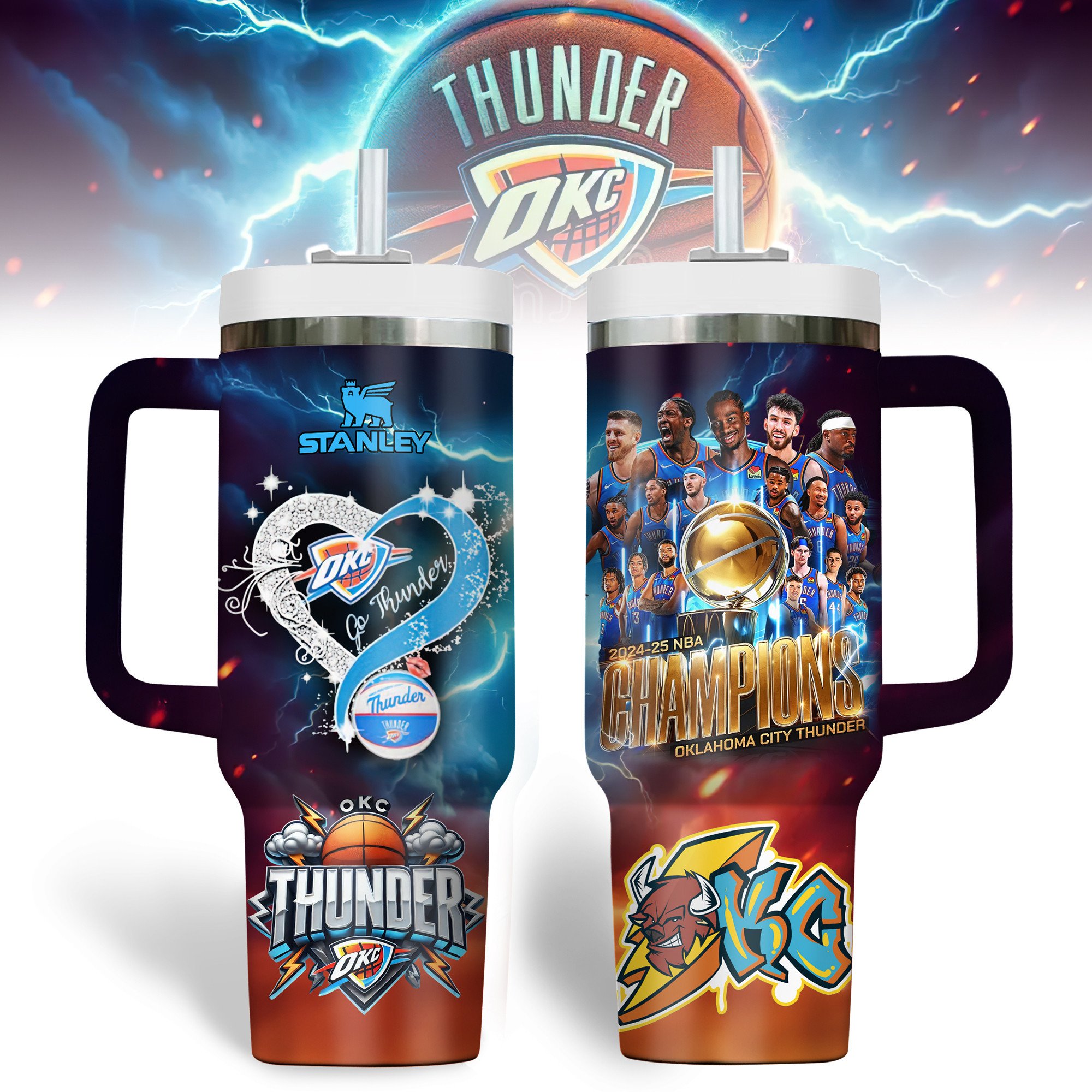 Oklahoma City Thunder NBA Custom Stanley Quencher 40oz Stainless Steel Tumbler With Handle