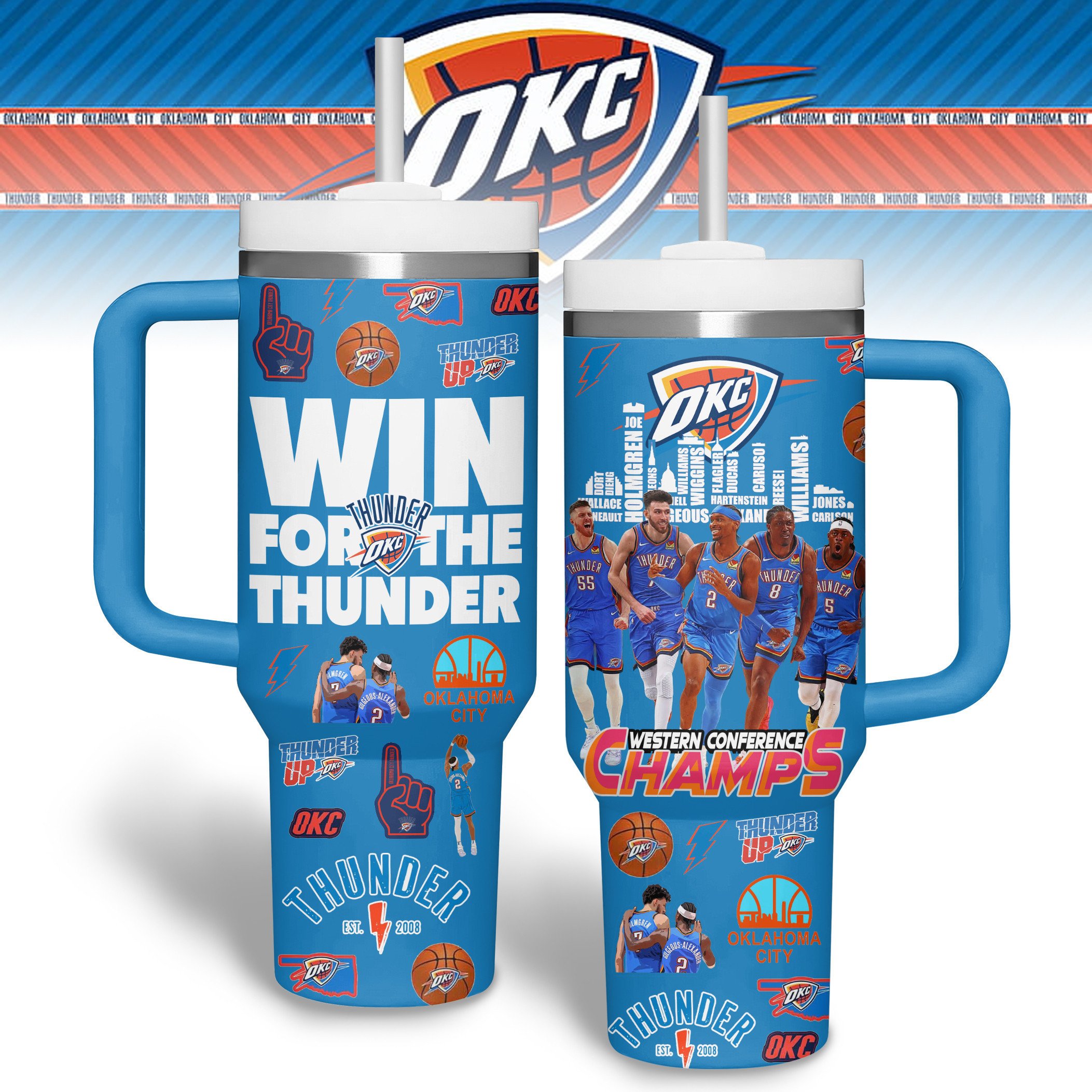 Oklahoma City Thunder NBA Custom Stanley Quencher 40oz Stainless Steel Tumbler With Handle
