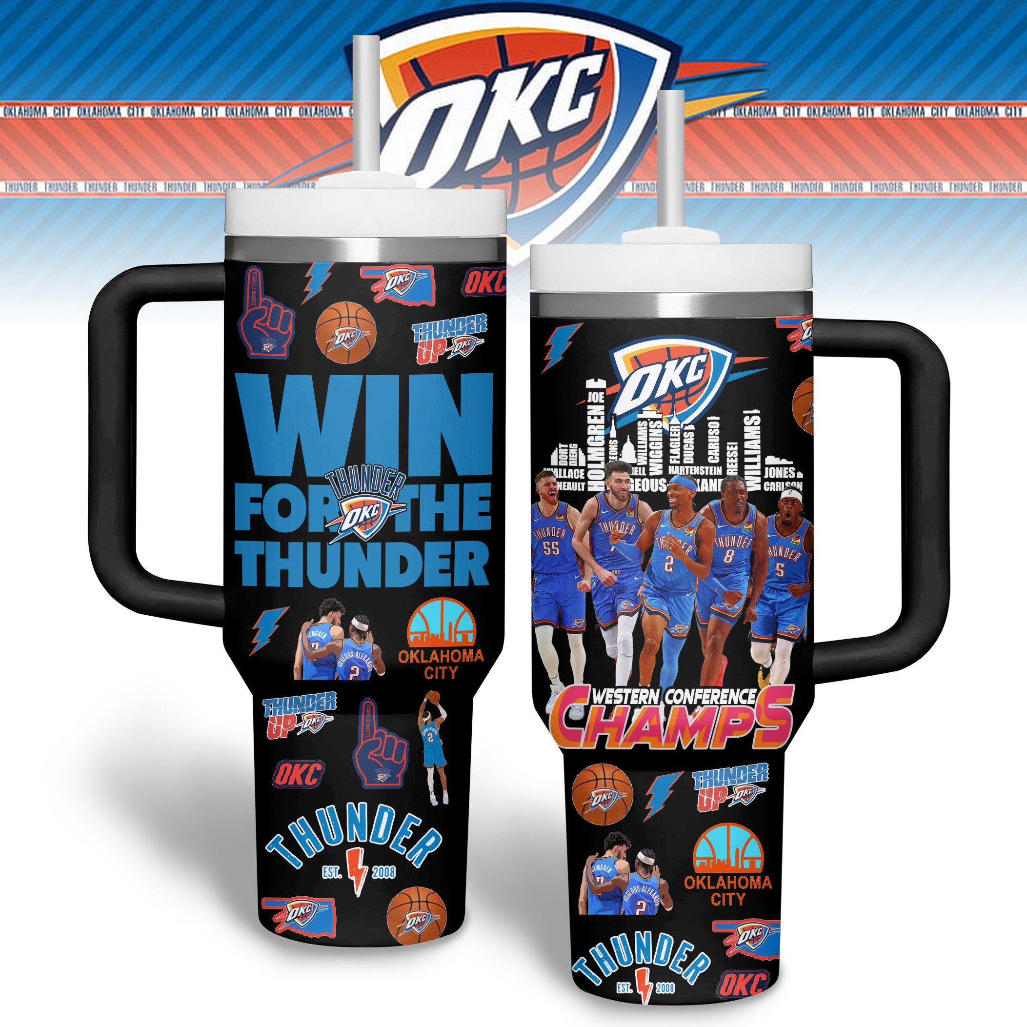 Oklahoma City Thunder NBA Custom Stanley Quencher 40oz Stainless Steel Tumbler With Handle