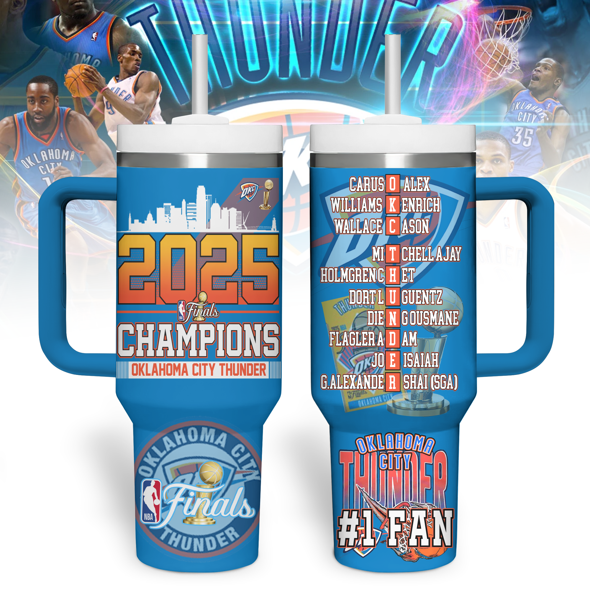 Oklahoma City Thunder NBA Custom Stanley Quencher 40oz Stainless Steel Tumbler With Handle