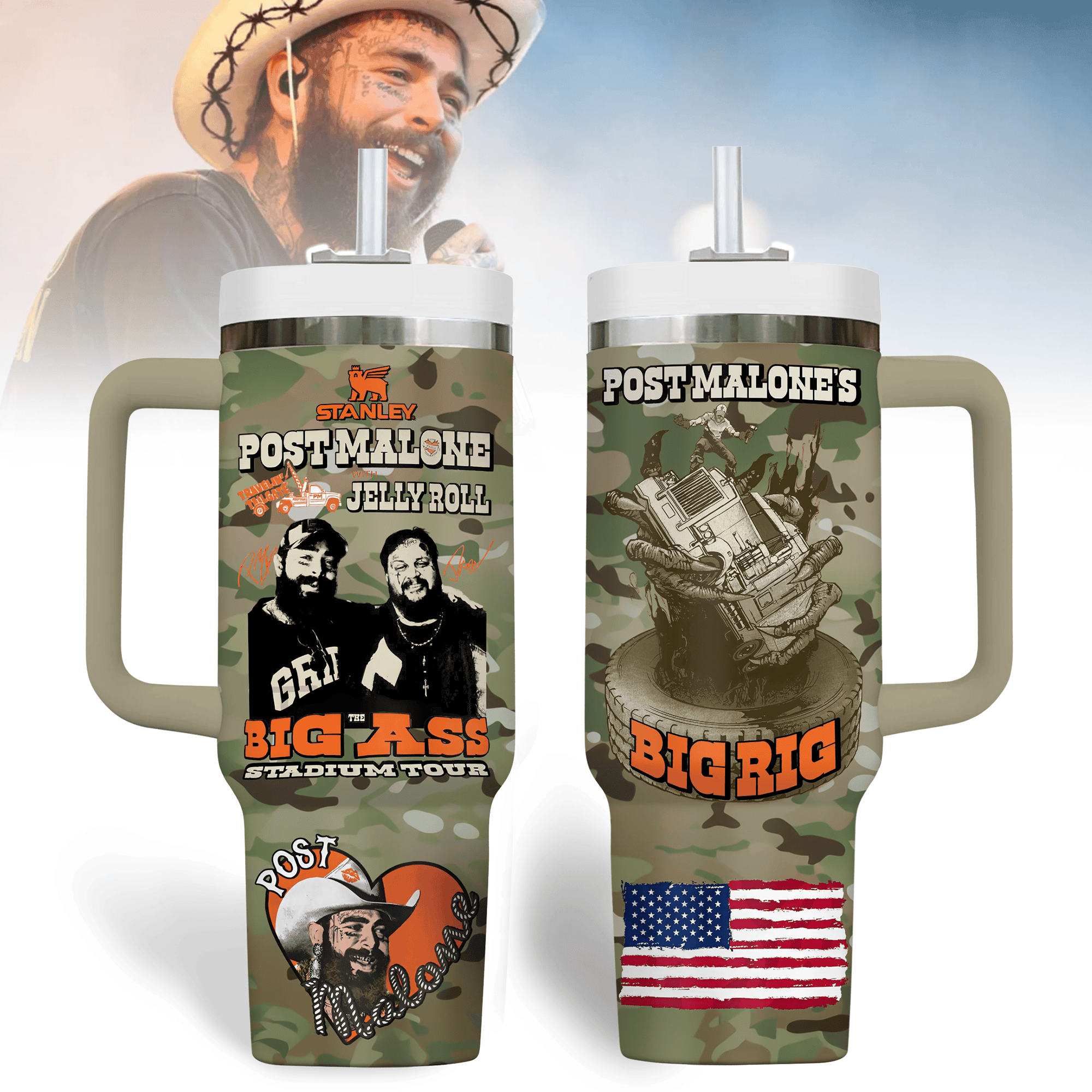 Post Malone Music Custom Stanley Quencher 40oz Stainless Steel Tumbler With Handle