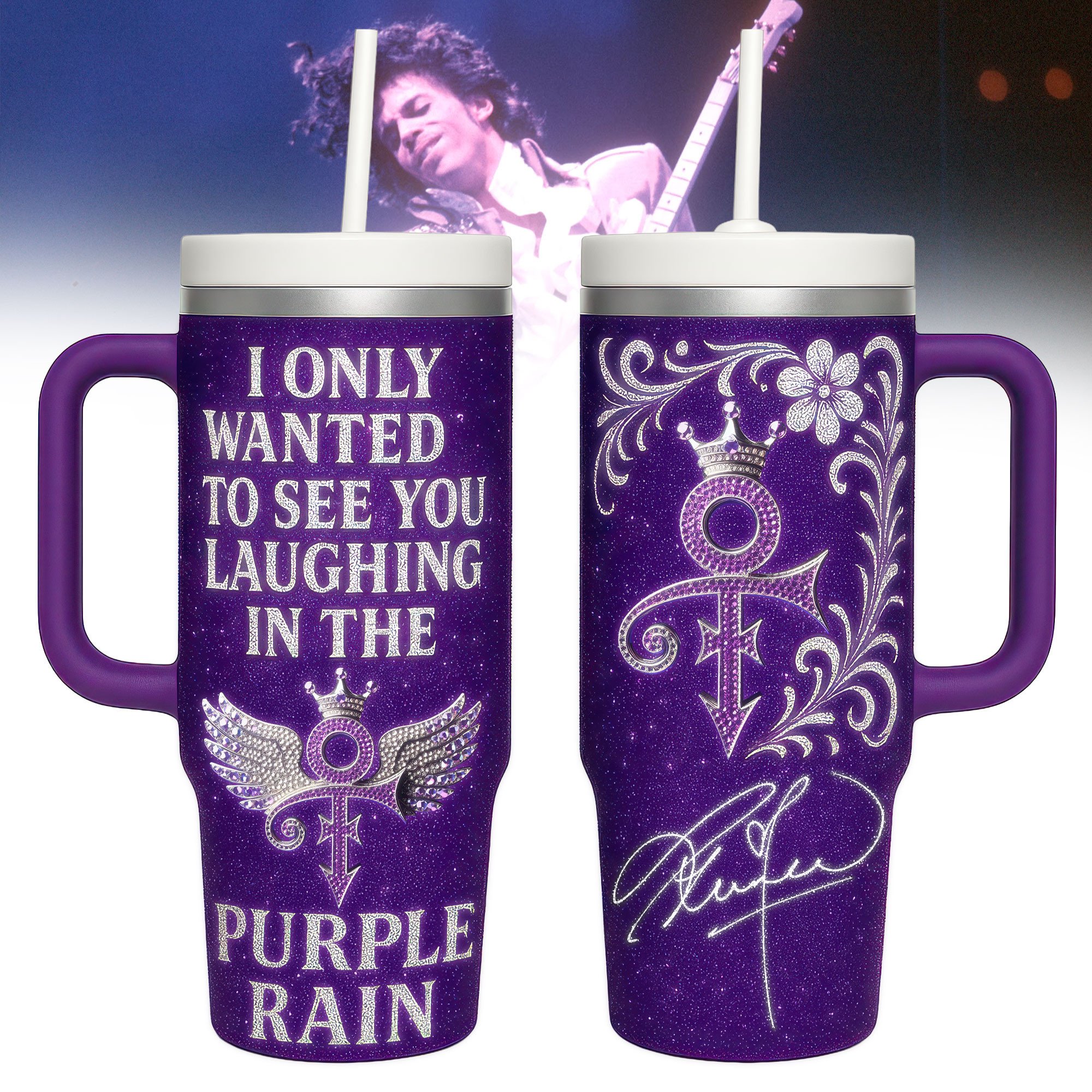 Prince Music Custom Stanley Quencher 40oz Stainless Steel Tumbler With Handle