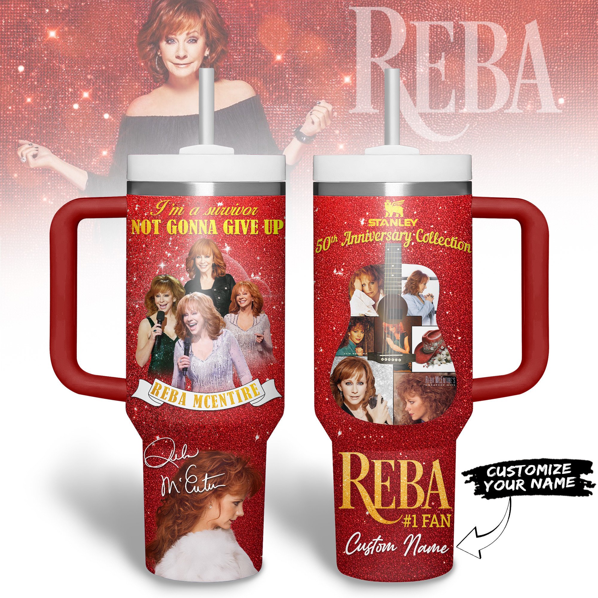 Reba McEntire Music Custom Stanley Quencher 40oz Stainless Steel Tumbler With Handle