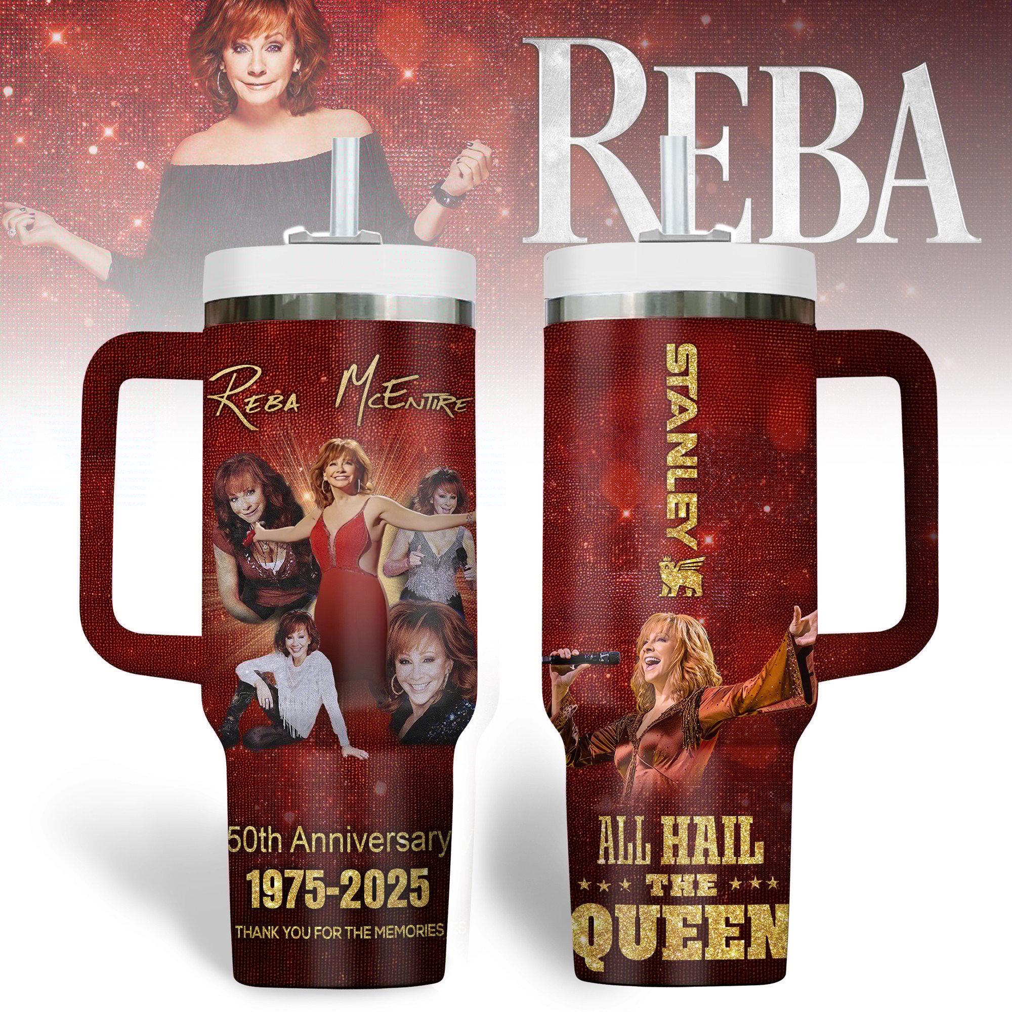 Reba McEntire Music Custom Stanley Quencher 40oz Stainless Steel Tumbler With Handle