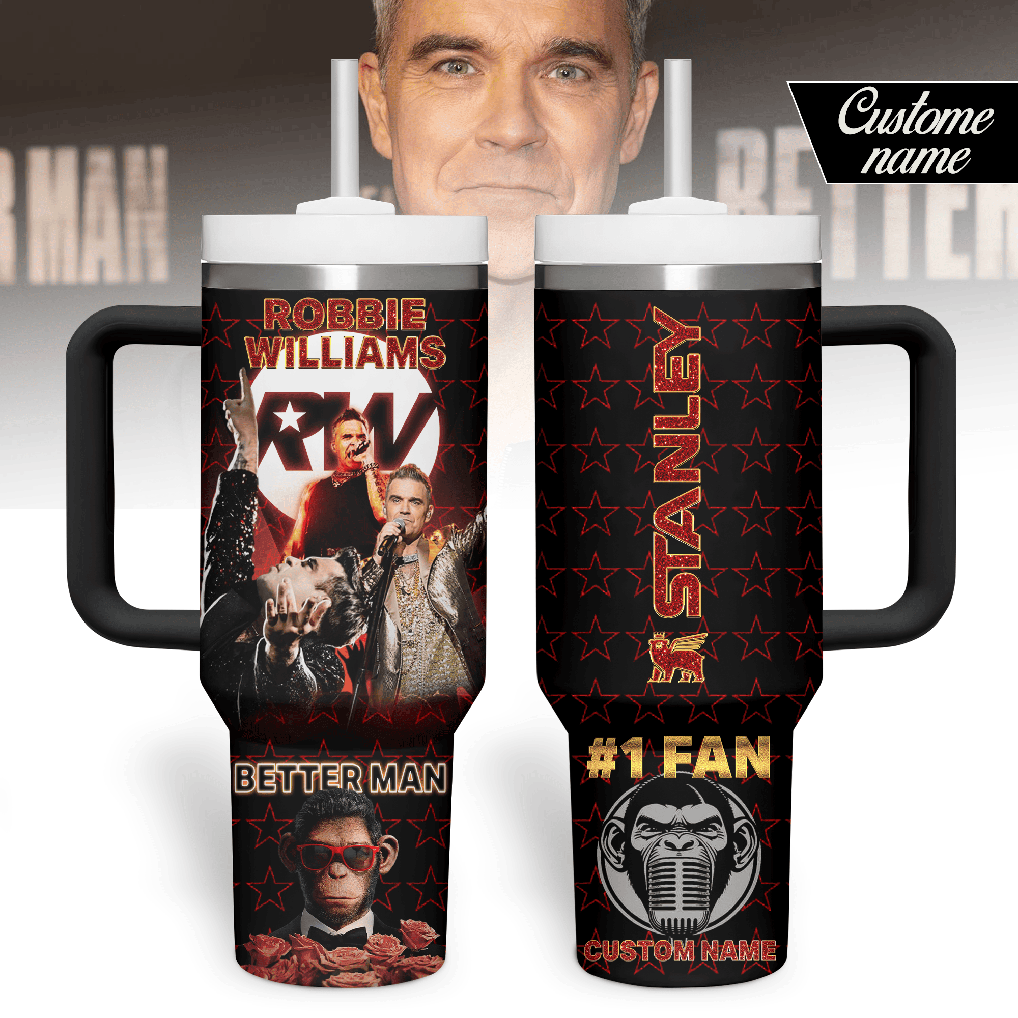 Robbie Williams Music Custom Stanley Quencher 40oz Stainless Steel Tumbler With Handle