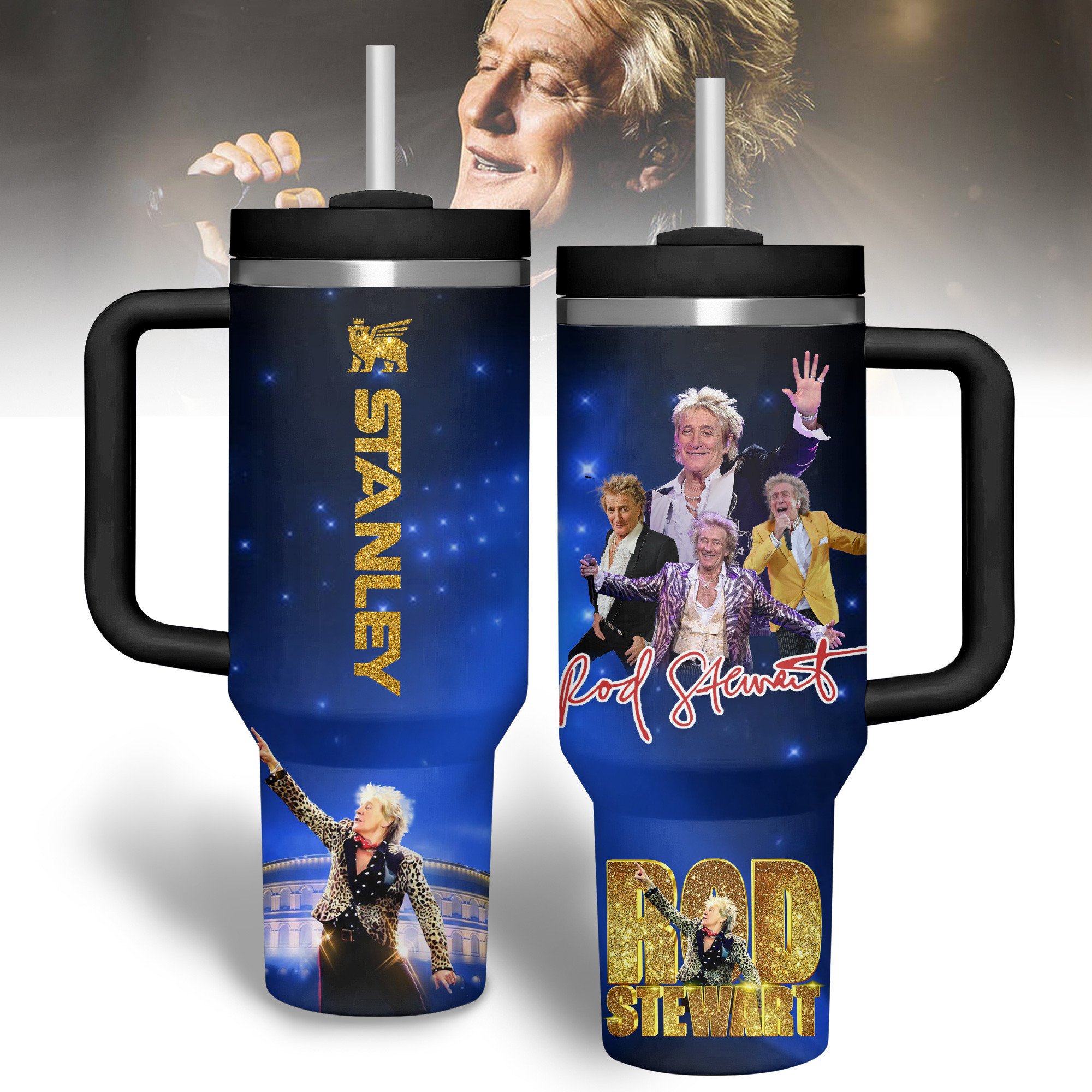 Rod Stewart Music Custom Stanley Quencher 40oz Stainless Steel Tumbler With Handle