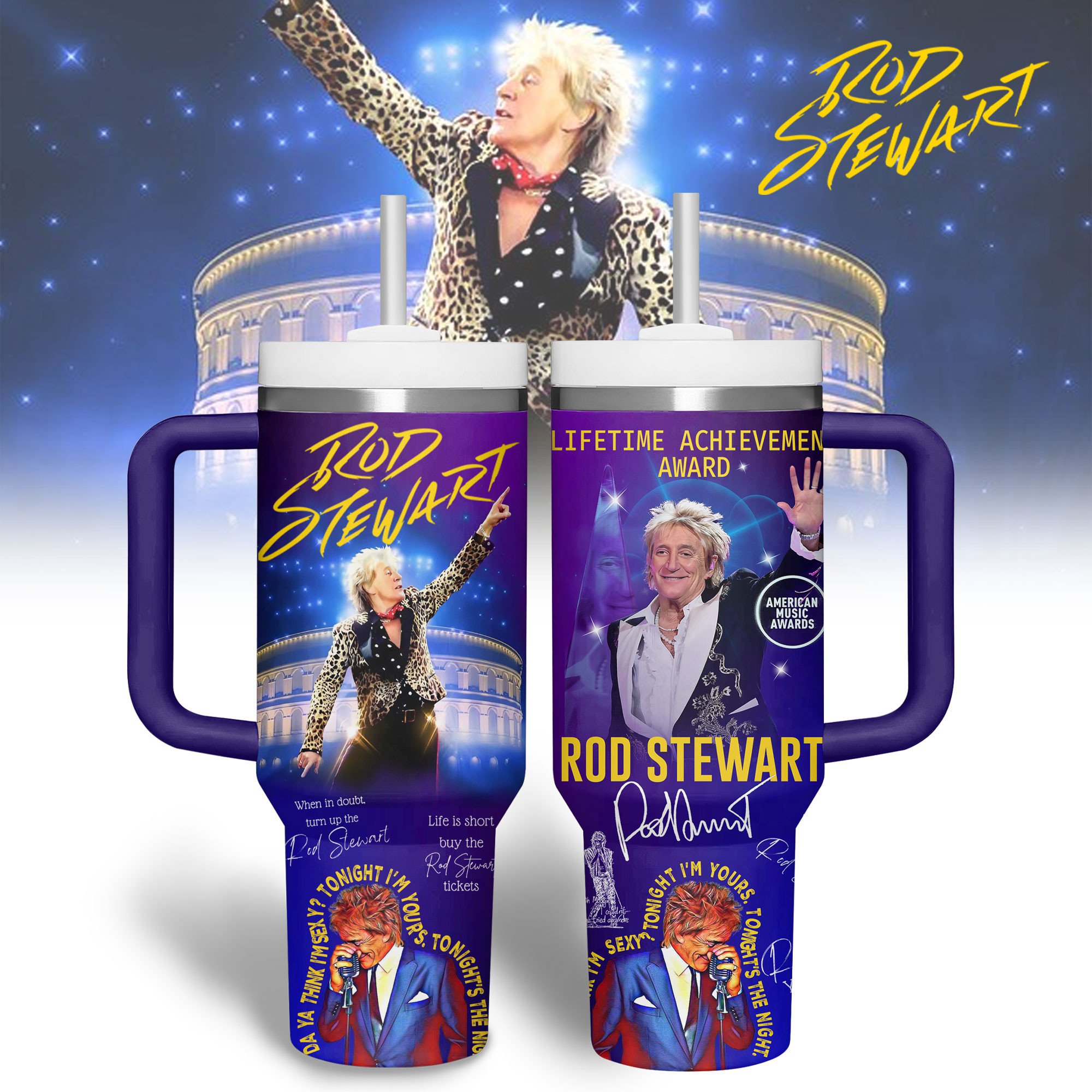 Rod Stewart Music Custom Stanley Quencher 40oz Stainless Steel Tumbler With Handle
